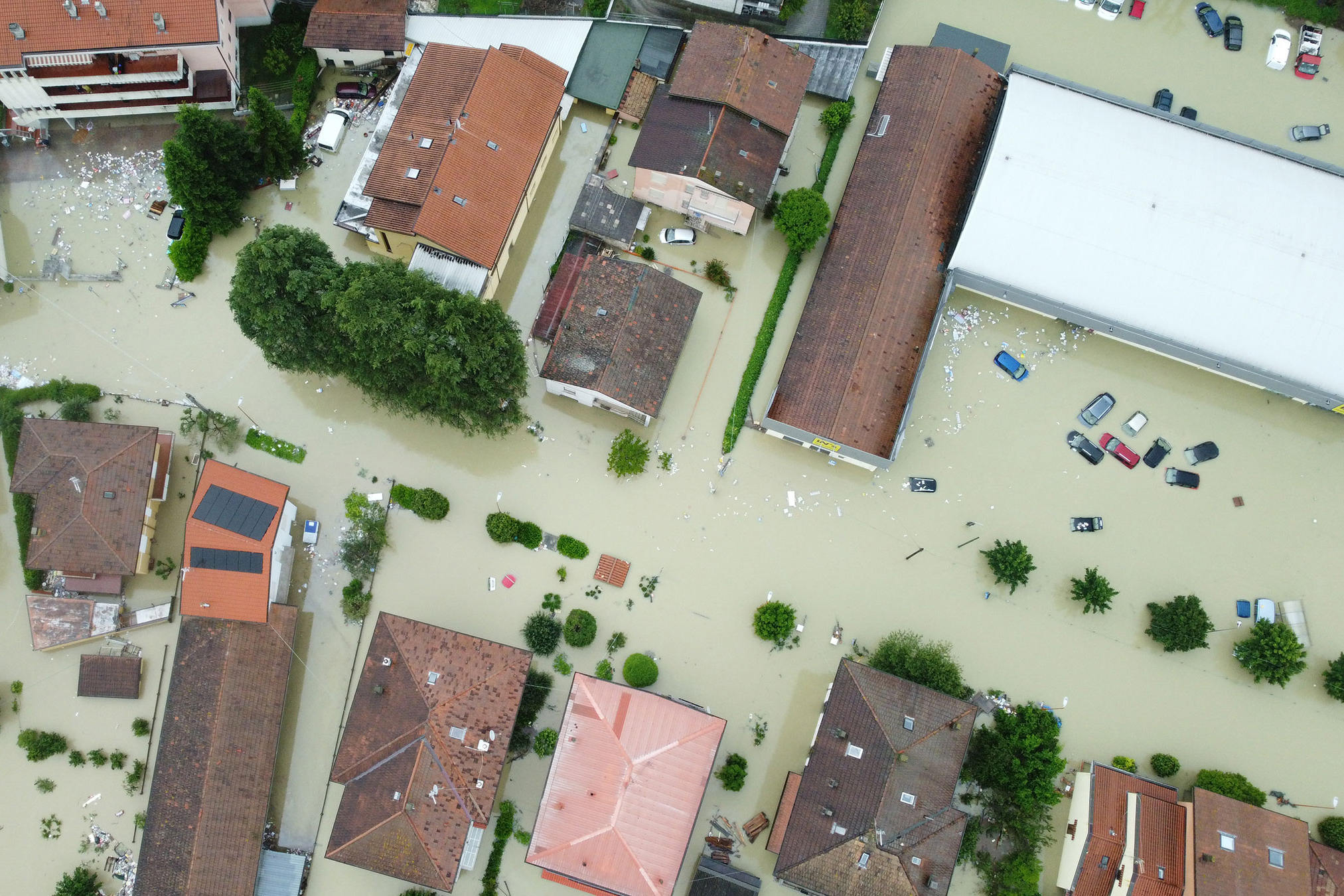 An overhead view of the flooding in Cesena on May 17.