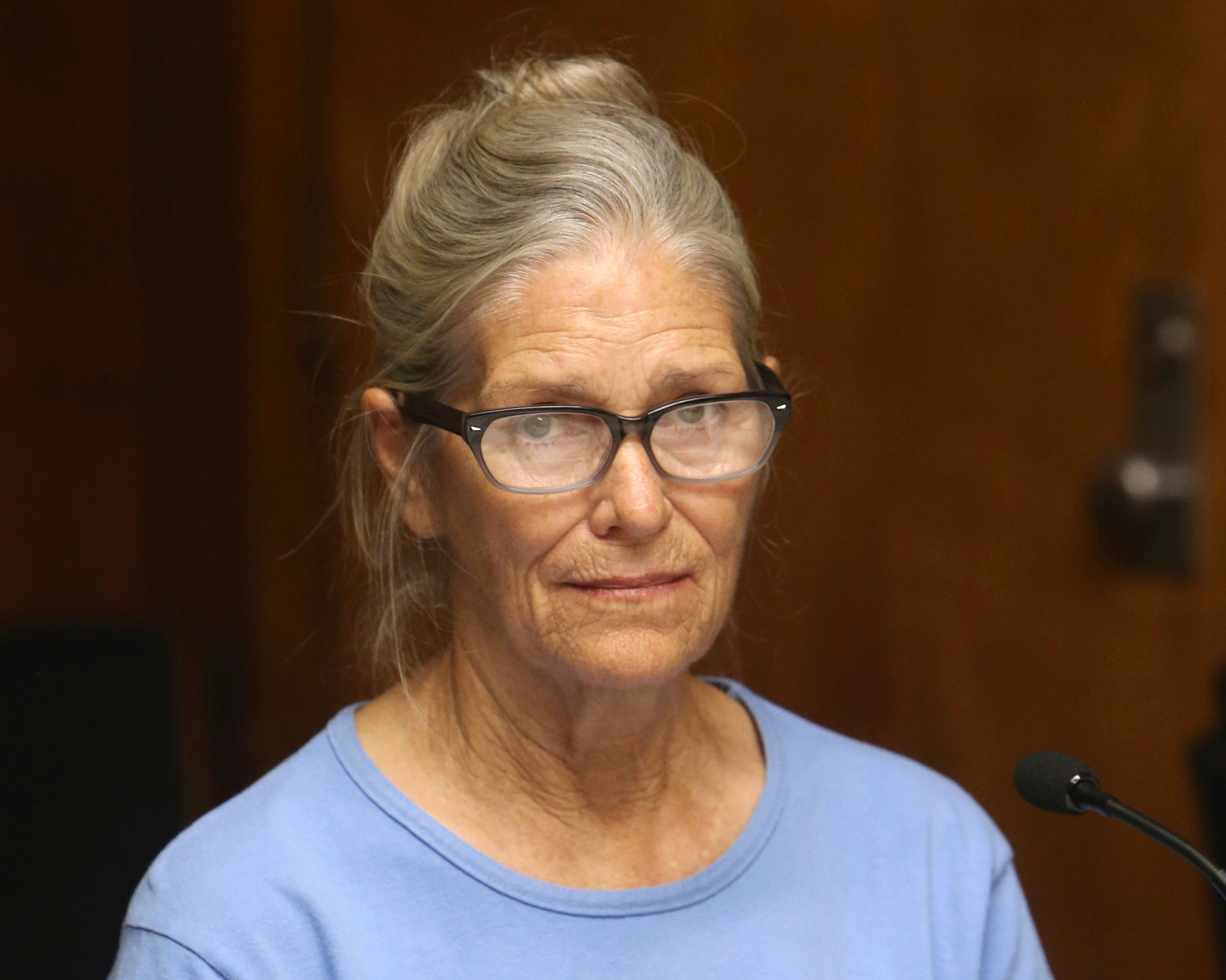 Leslie Van Houten attends her parole hearing at the California Institution for Women in Corona, Calif., on Sept. 6, 2017.