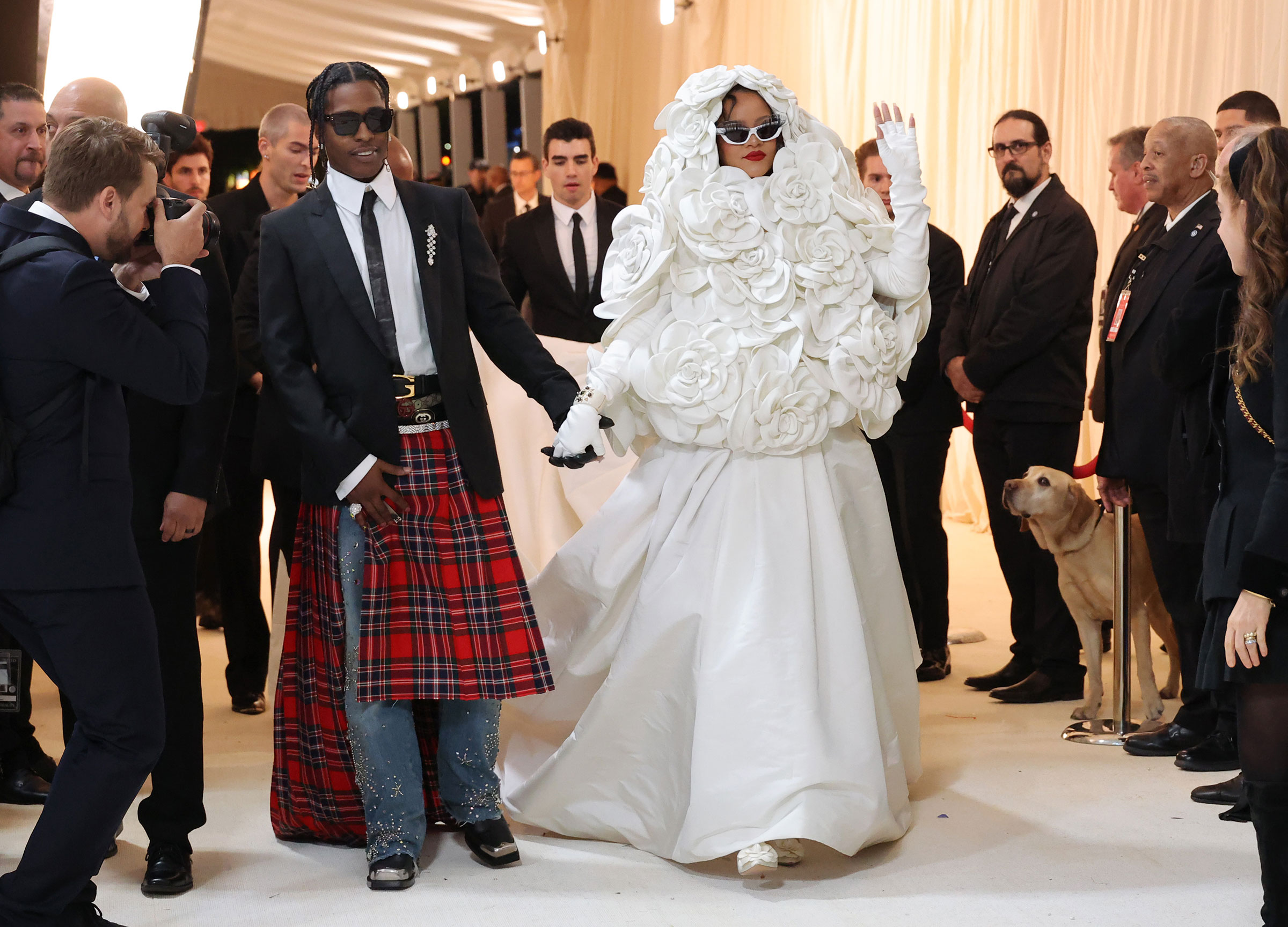 A$AP Rocky and Rihanna attend the 2023 Met Gala Celebrating "Karl Lagerfeld: A Line Of Beauty" at The Metropolitan Museum of Art on May 1, 2023 in New York City. (Mike Coppola—Getty Images)