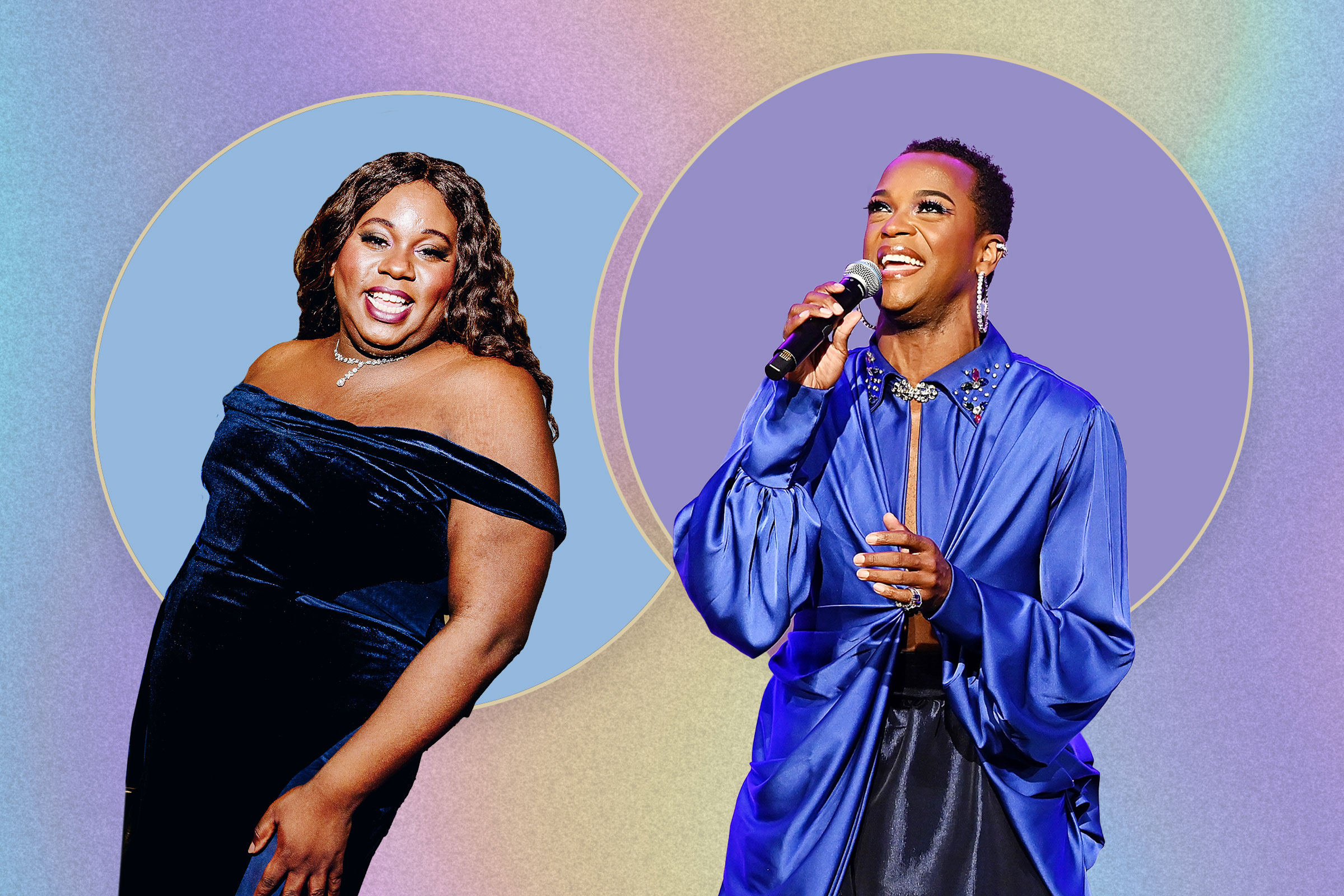 This year, Alex Newell (left) and J. Harrison Ghee (right) became the first out nonbinary acting Tony nominees. (Getty Images)
