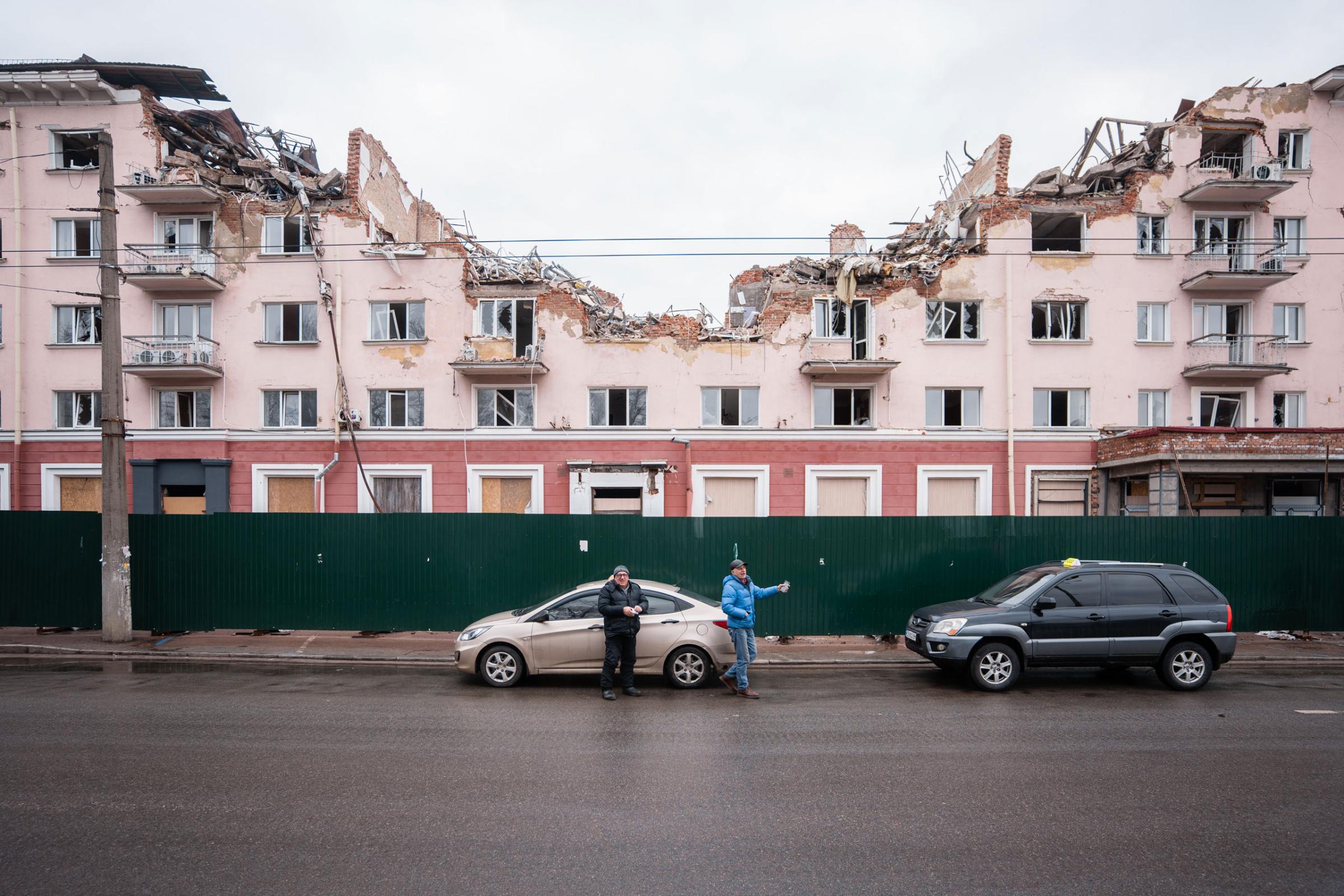 A destroyed hotel in Chernihiv city centre.