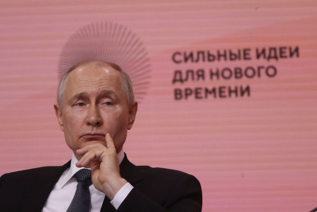 Russian President Vladimir Putin seen during The Strong Ideas For The New Times Forum on June 29, 2023 in Moscow, Russia. President Putin visited an annual forum, hosted by the Agency for Strategic Initiatives (ASI). (Contributor/Getty Images)