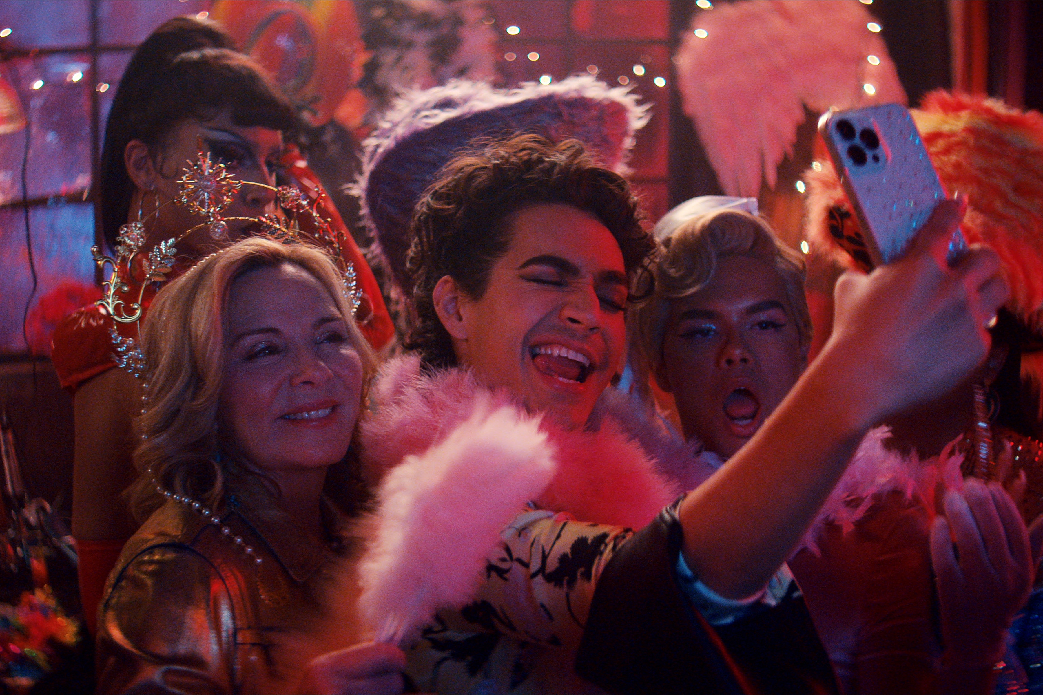From left: Serena Tea, Kim Cattrall, Miss Benny, and Damian Terriquez in <i>Glamorous</i> (Netflix)