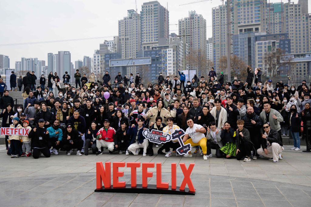 Contestants of the Netflix reality series 'Physical: 100' attend a fan event in Seoul on Feb. 18, 2023. (Anthony Wallace—AFP/Getty Images)
