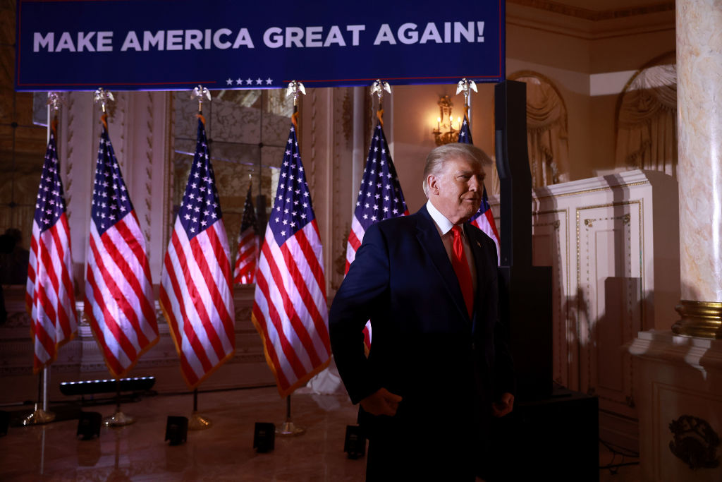 Former President Donald Trump arrives to speak during an event at his Mar-a-Lago home on Nov. 15, 2022, in Palm Beach, Fla., where he announced the official launch of his 2024 presidential campaign. (Joe Raedle—Getty Images)