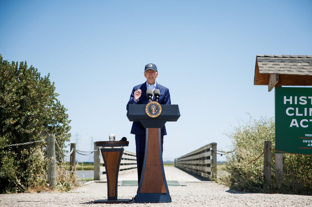 President Joe Biden speaks during his visit to Baylands Nature Preserve in Palo Alto, Calif. on  June 19 (Dai Sugano—MediaNews Group/The Mercury News via Getty Images)