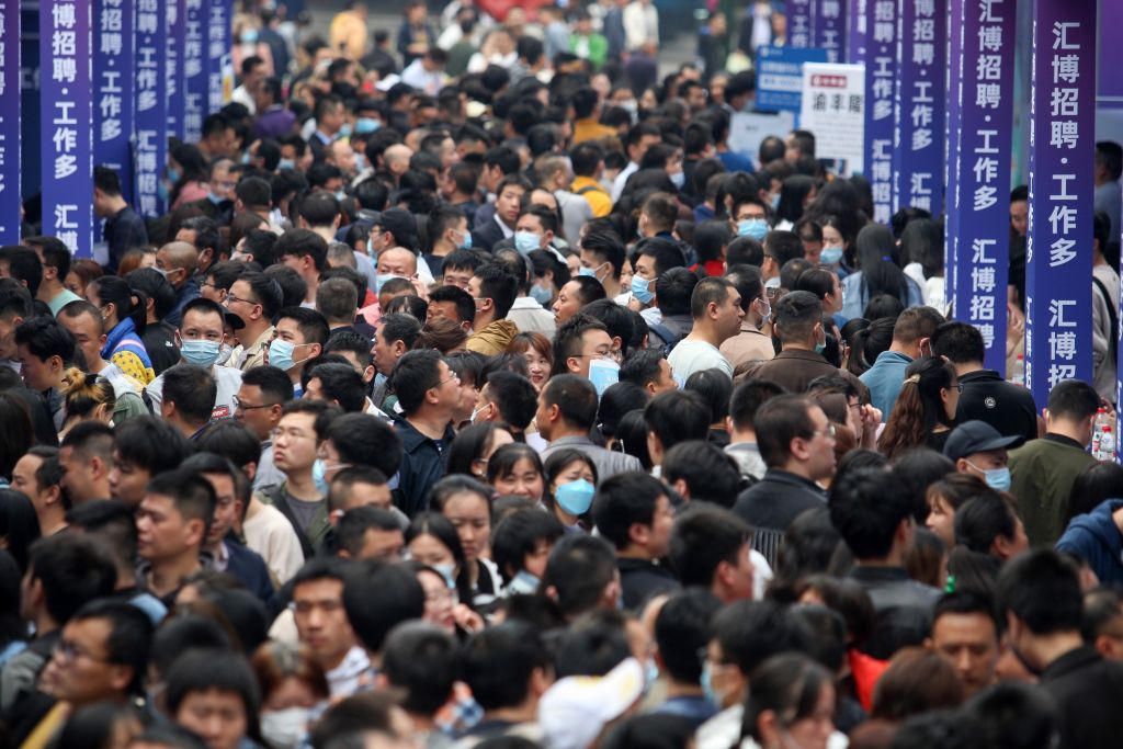 Chinese youth flock a job fair in Chongqing Municipality on April 11, 2023. (Zhao Junchao—Feature China/Future Publishing/Getty Images)