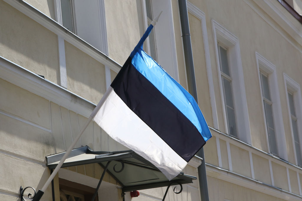 Estonian flag as seen in Tallinn, Estonia on Apr. 30, 2019.