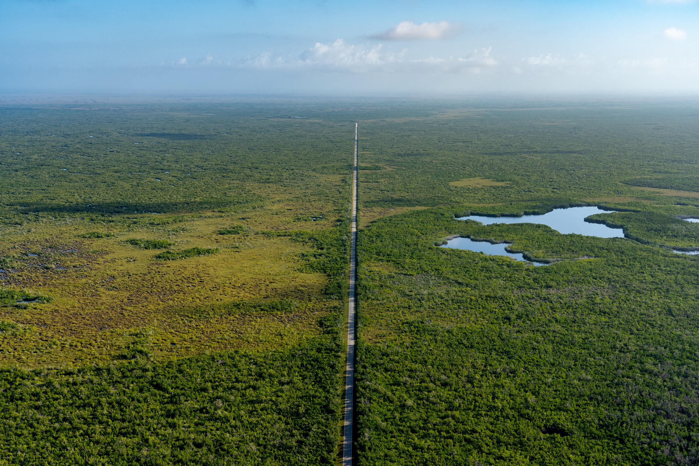 An aerial view of an access road in Everglades National Park in Florida, Dec. 2019. The Everglades, Florida's freshwater wonder, is threatened like never before with a rising sea level as restoration efforts lag. (Erik Freeland—The New York Times/Redux)