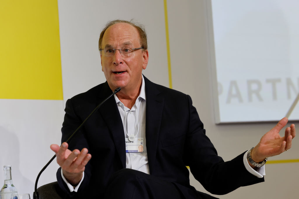 Larry Fink, chief executive officer of Blackrock Inc., speaks an event on the sidelines on day three of the World Economic Forum in Davos, Switzerland in January. (Stefan Wermuth/Bloomberg via Getty Images)
