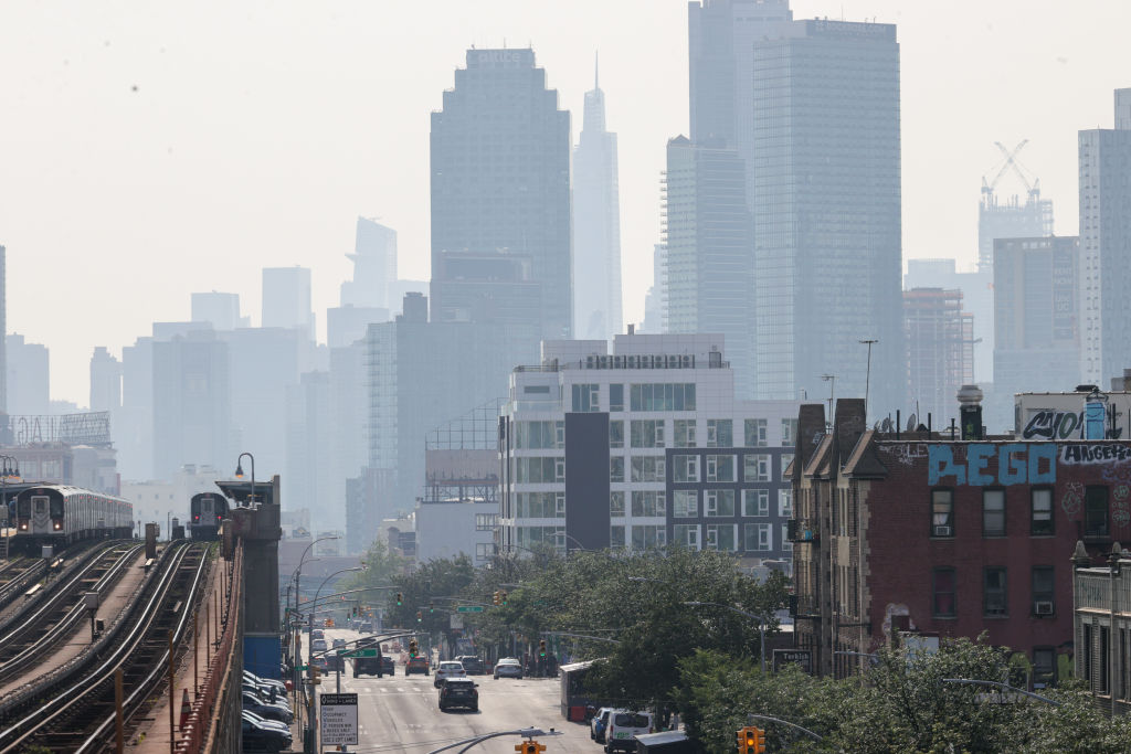 A view of smoke from Canada impacting air quality again in New York City, NY, on June 17, 2023. (Anadolu Agency— Getty Images)