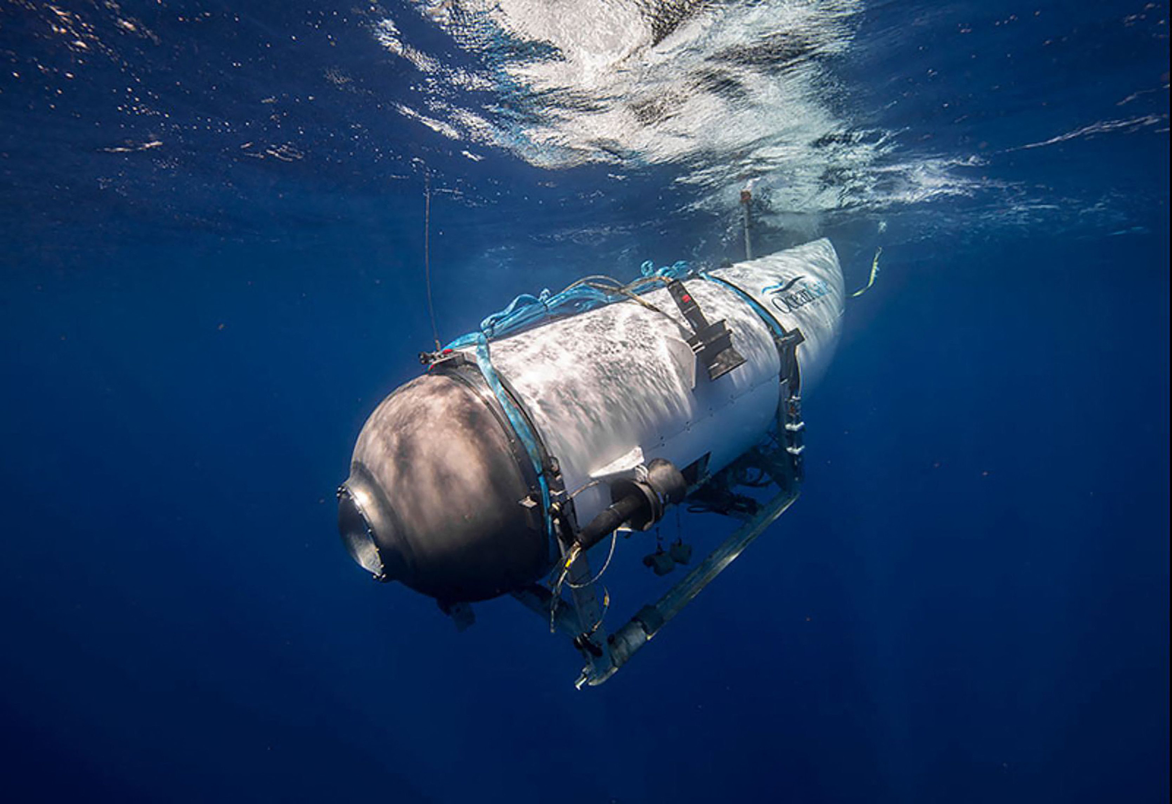 An undated photo of the Titan submersible beginning a descent. (Handout/OceanGate Expeditions/AFP/Getty Images)