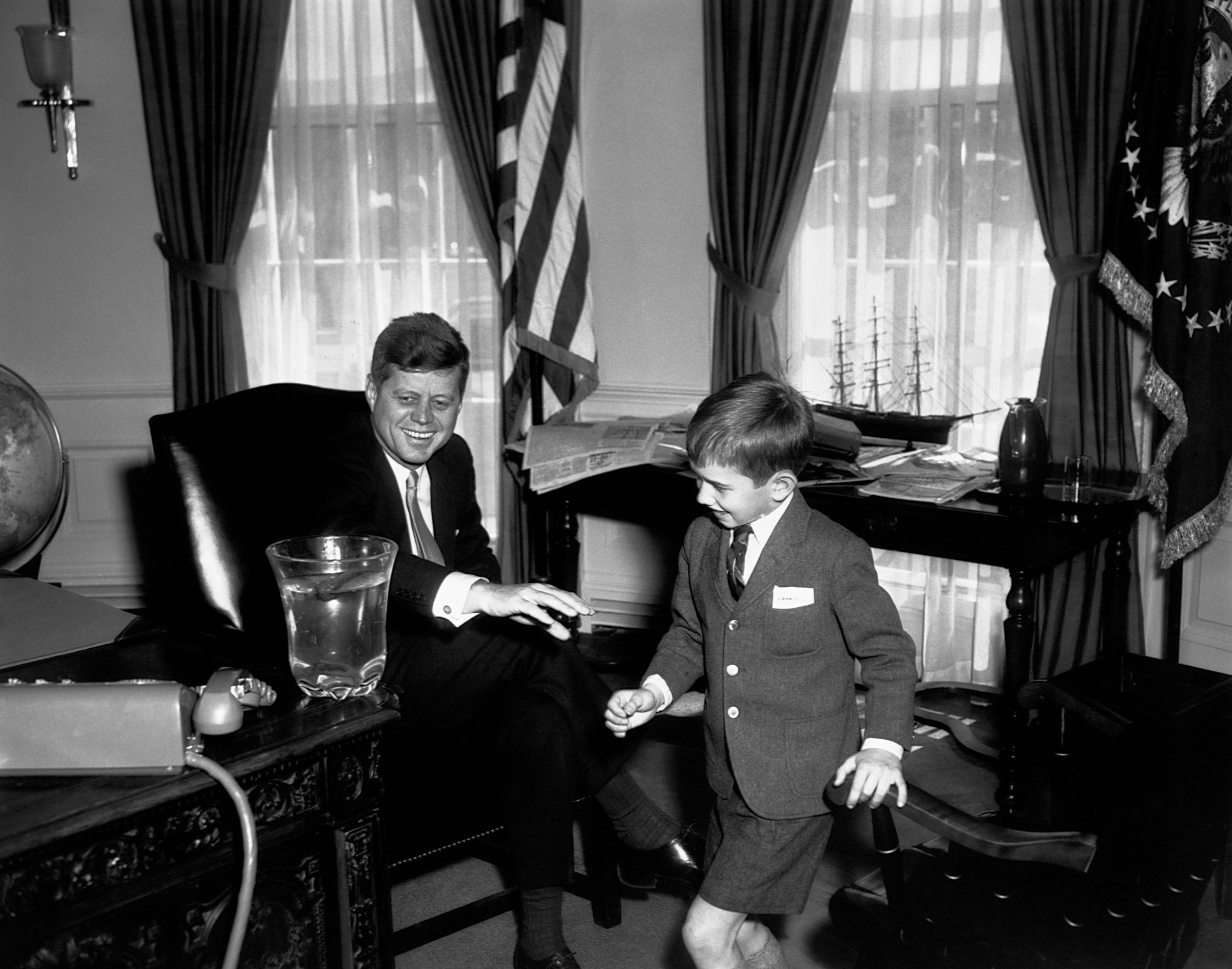 President Kennedy with his nephew, Robert F. Kennedy Jr., in the Oval Office.