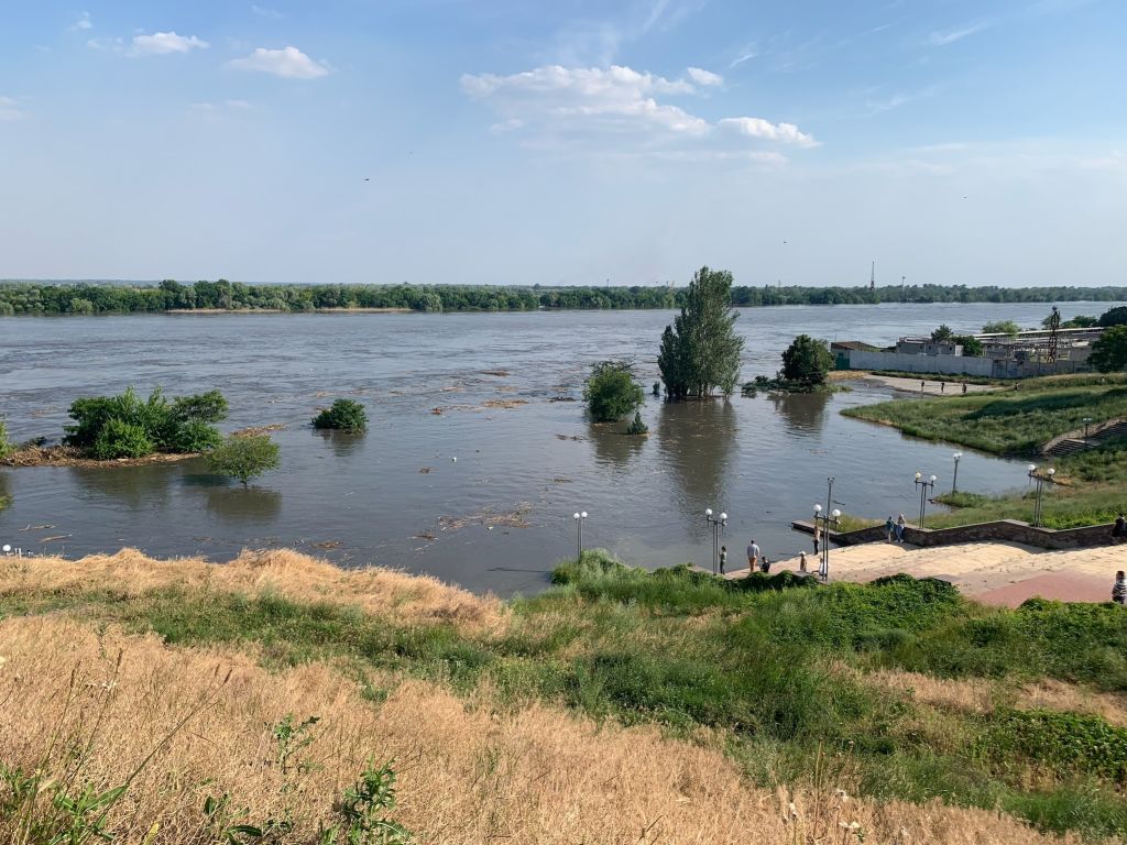 A view of floodwaters caused after explosions at the Kakhovka hydropower plant in Kherson, Ukraine on June 6, 2023. (Svitlana Horieva/Anadolu Agency—Getty Images)