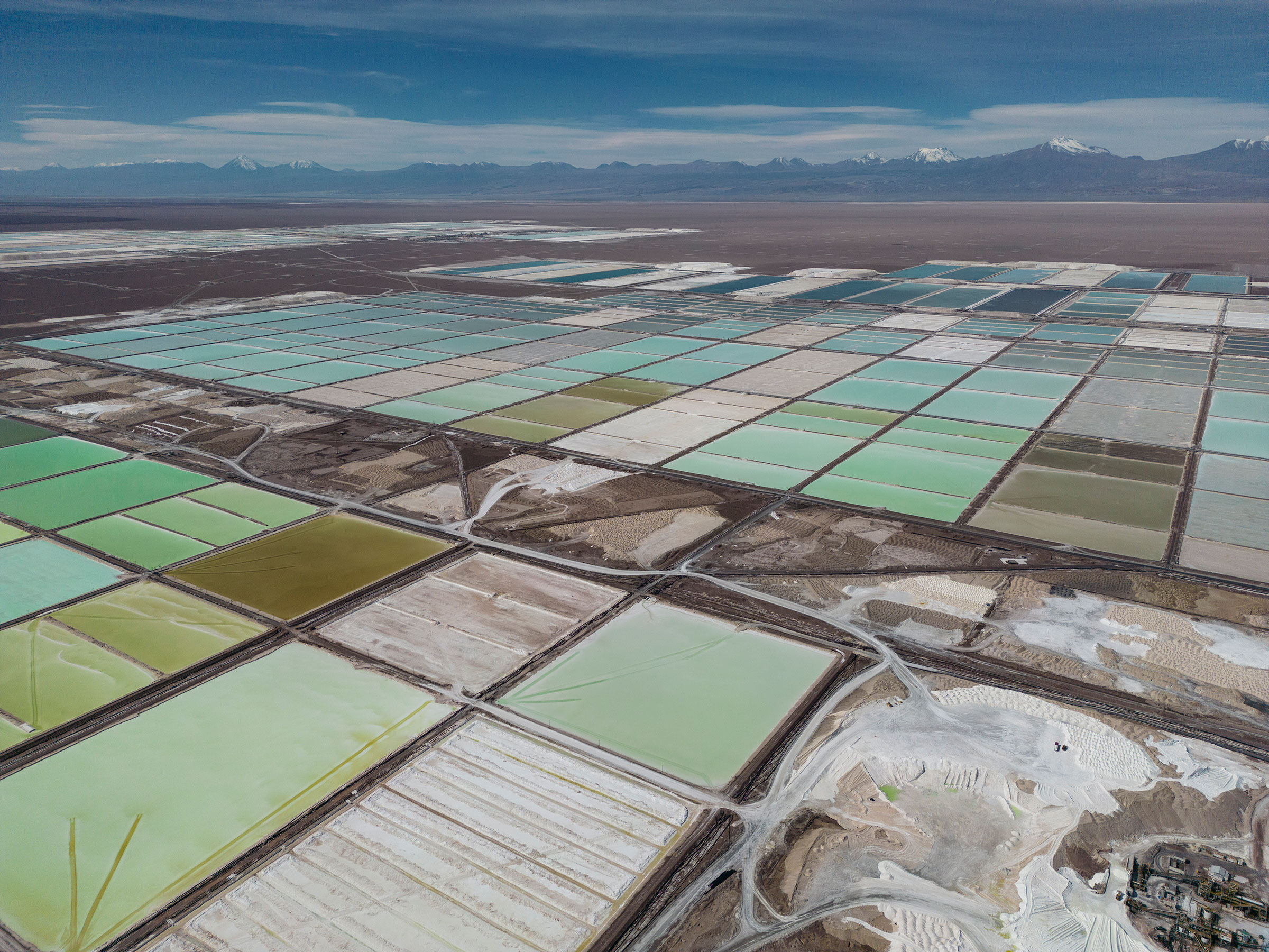 Pools of brine are turned into lithium at the Albemarle lithium mine in Chile's Atacama desert. (Rodrigo Abd—AP)