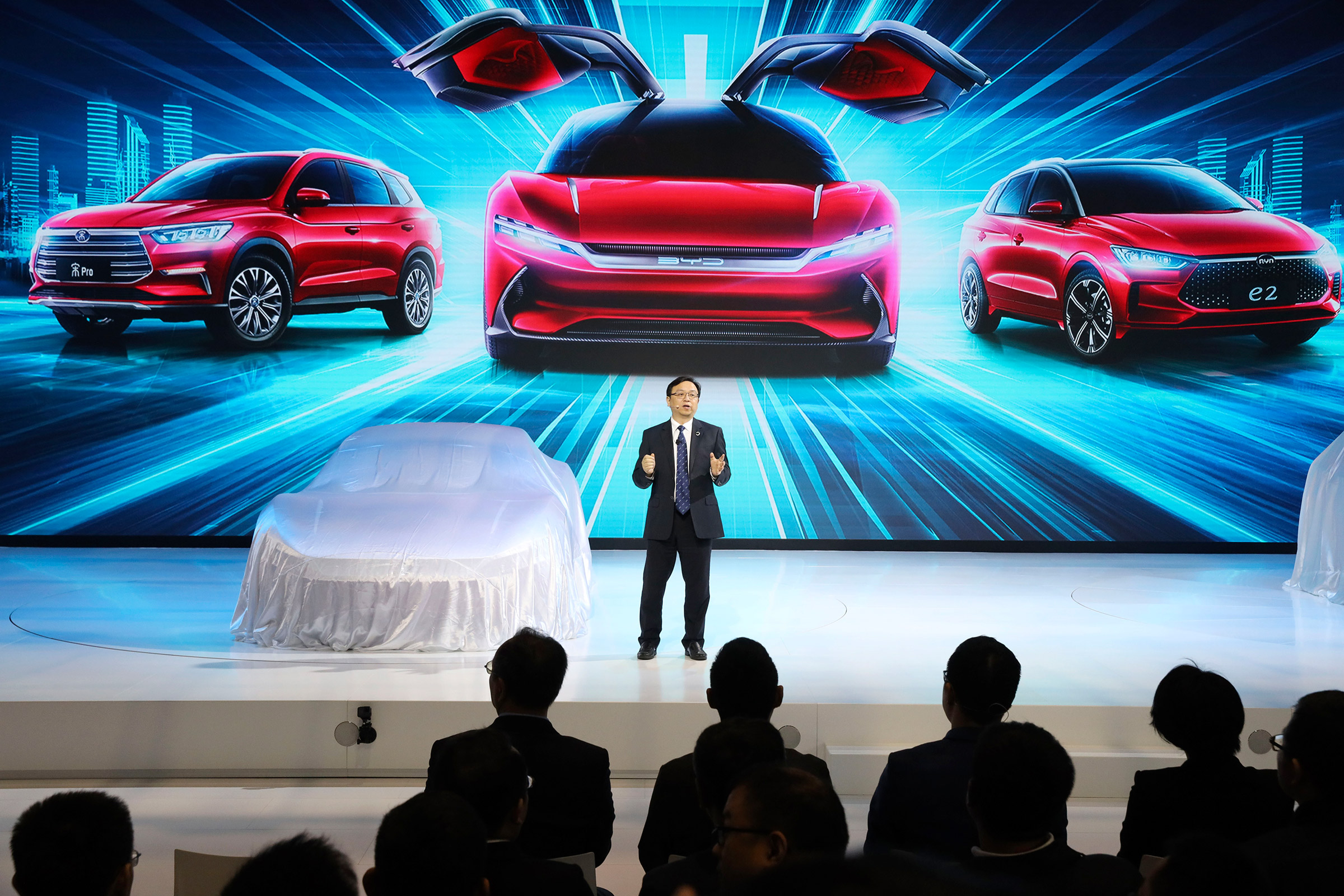 Wang Chuanfu, chairman and president of BYD Auto, at the the Auto Shanghai 2019 show in Shanghai. (Ng Han Guan—AP)