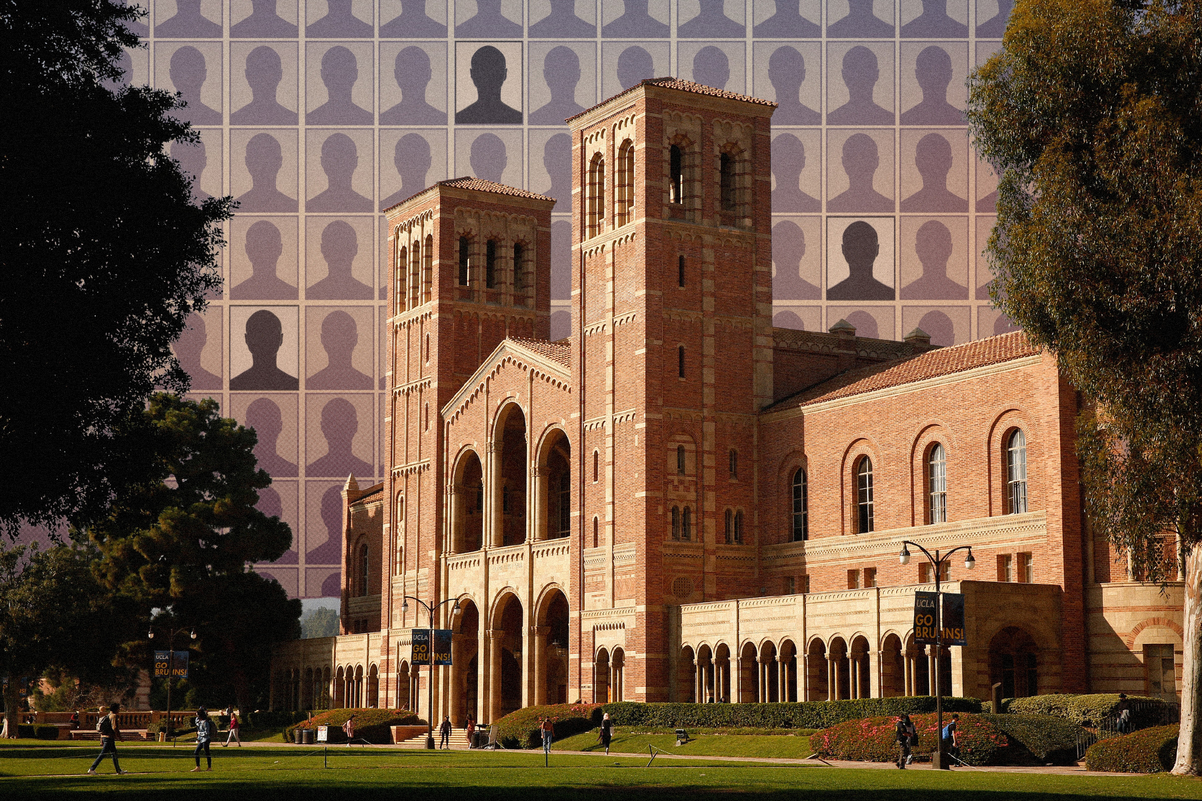 An illustration showing Royce Hall on the campus of the University of California, Los Angeles (UCLA). (Victor Williams for TIME, Source image: Al Seib—Los Angeles Times/Getty Images)