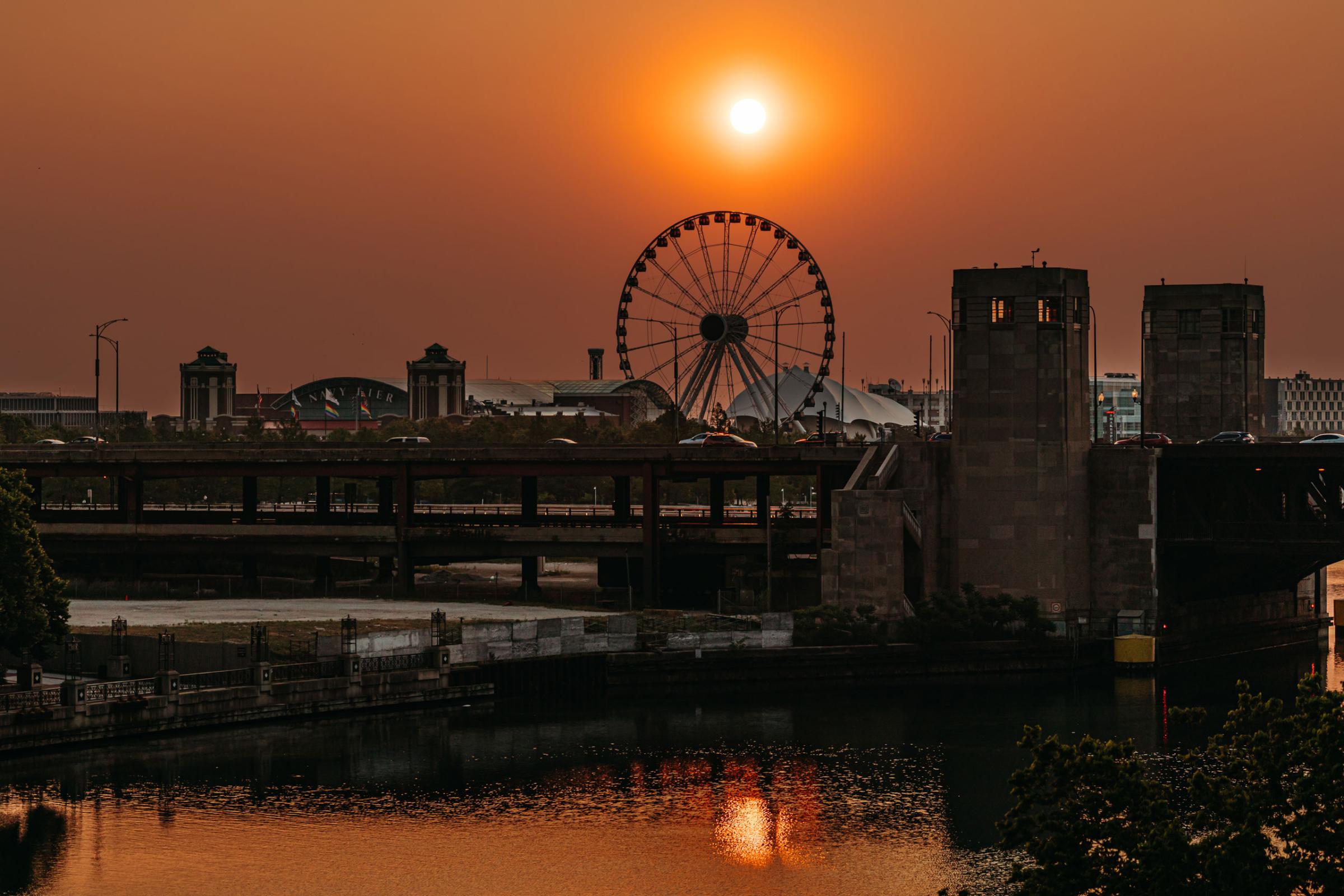 Navy Pier as smoke from Canada wildfires creates haze in Chicago