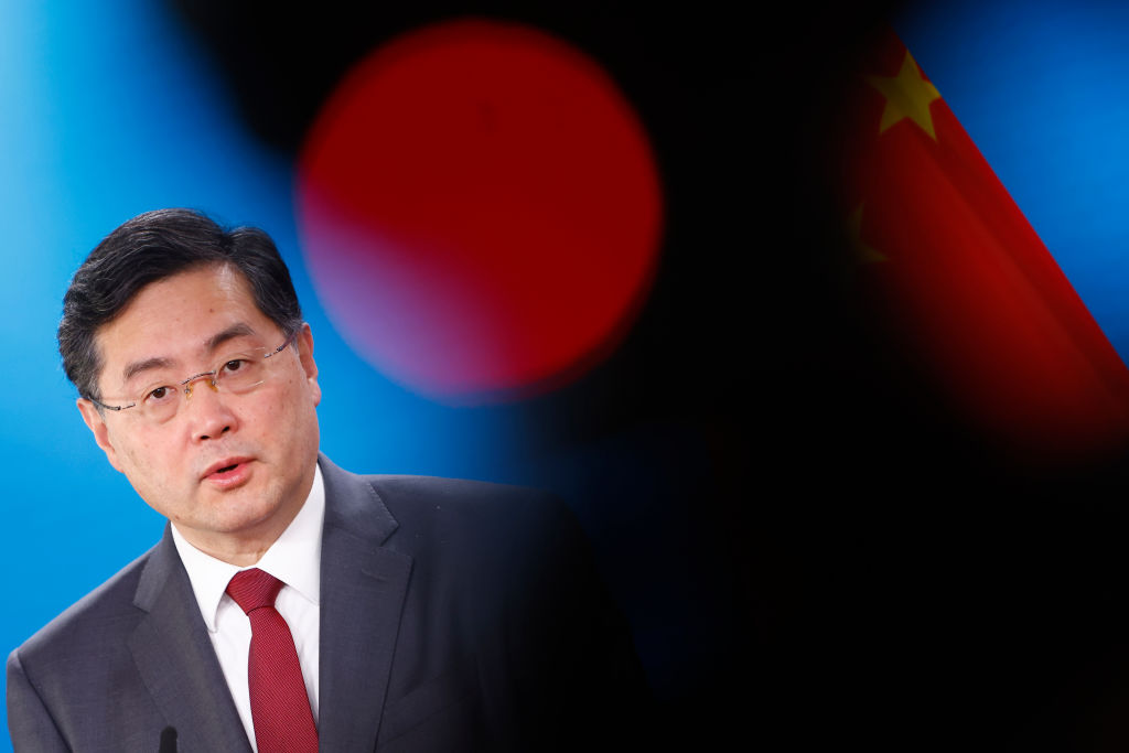 Chinese Foreign Minister Qin Gang speaks during a joint media conference with the German foreign ministry in Berlin on May 9, 2023. (Michele Tantussi—Getty Images)