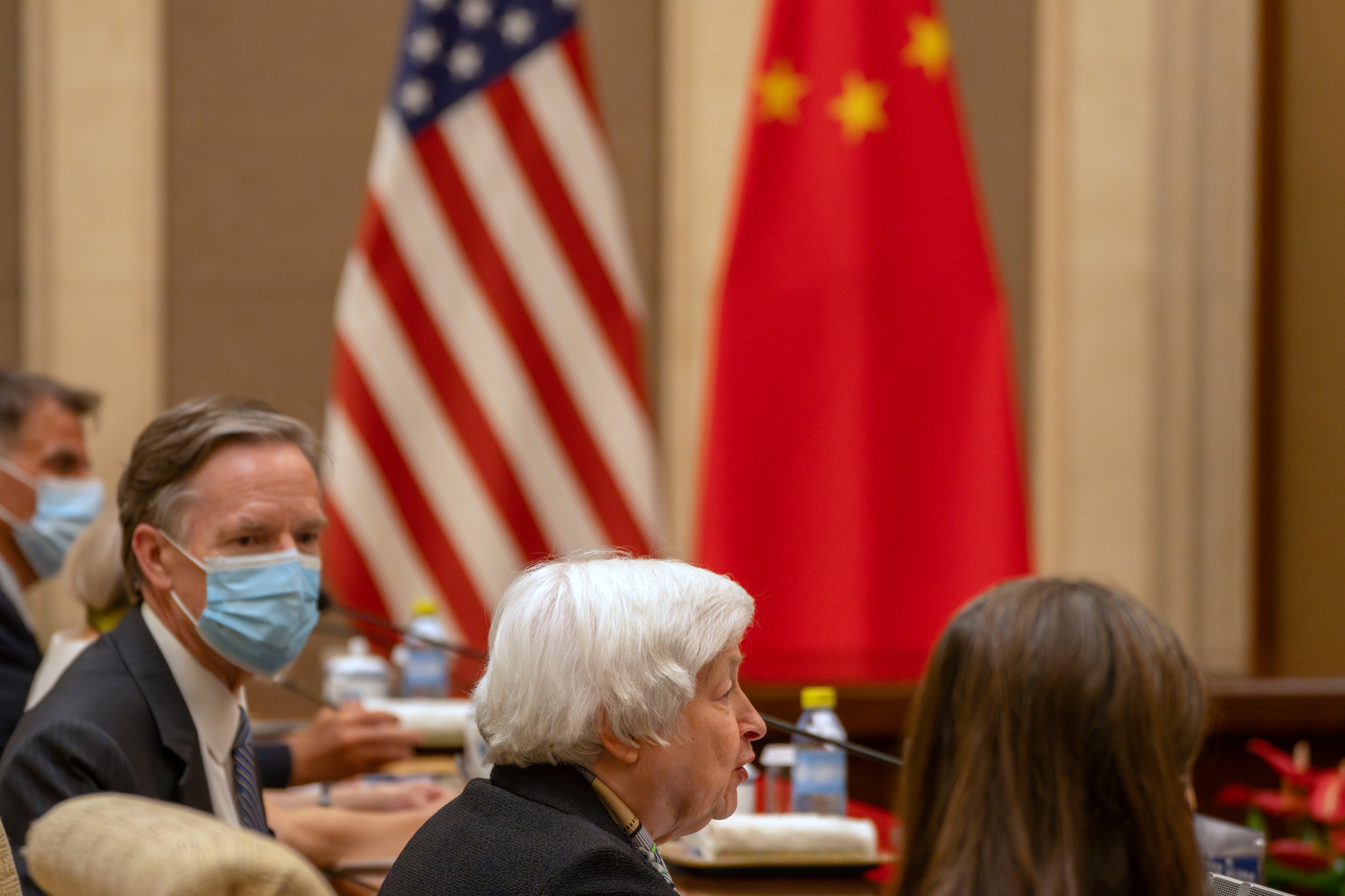 Yellen speaks during a meeting with Chinese Vice Premier He Lifeng (not pictured) at the Diaoyutai State Guesthouse in Beijing on July 8. (Mark Schiefelbein—Pool/Getty Images)