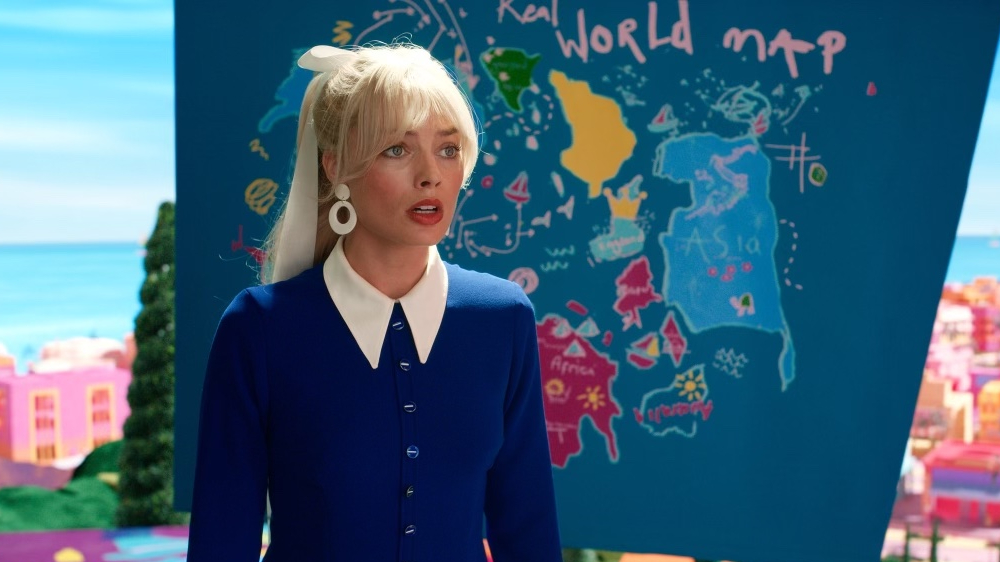 A still image from 'Barbie' that includes a fictional map, which has caused controversy in Southeast Asia. (Warner Bros. Pictures)