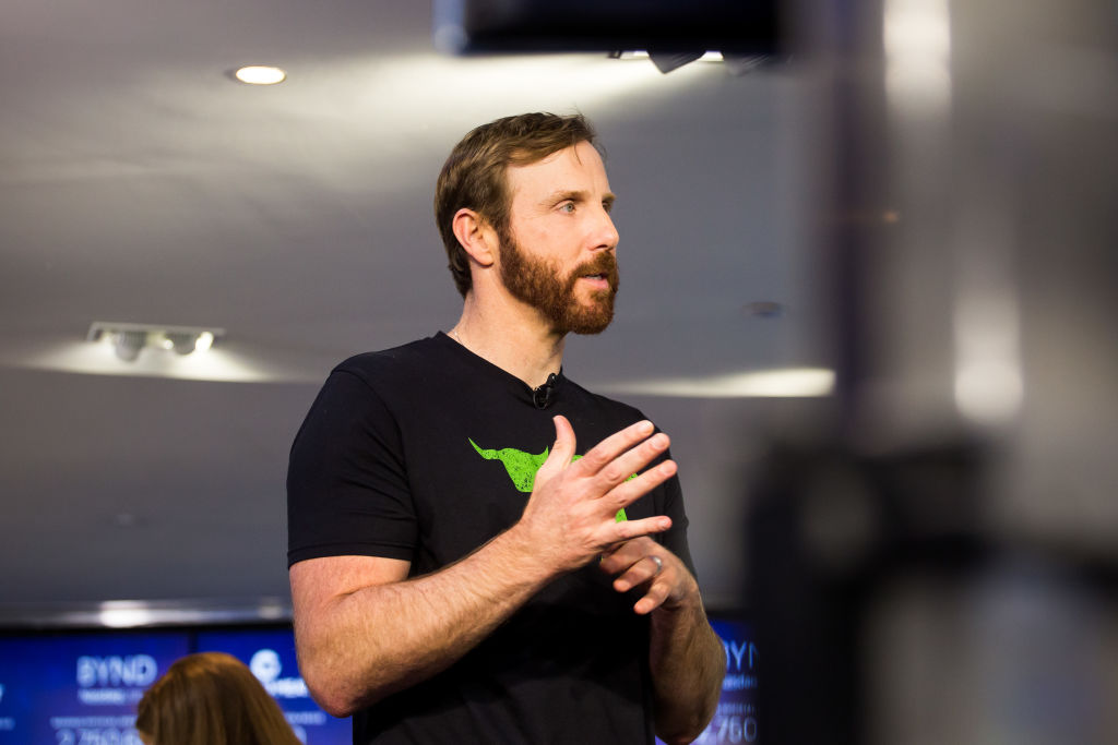 Ethan Brown, founder and chief executive officer of Beyond Meat Inc., speaks during an interview at the Nasdaq MarketSite during the company's initial public offering in New York, on May 2, 2019. (Michael Nagle/Bloomberg—Getty Images)