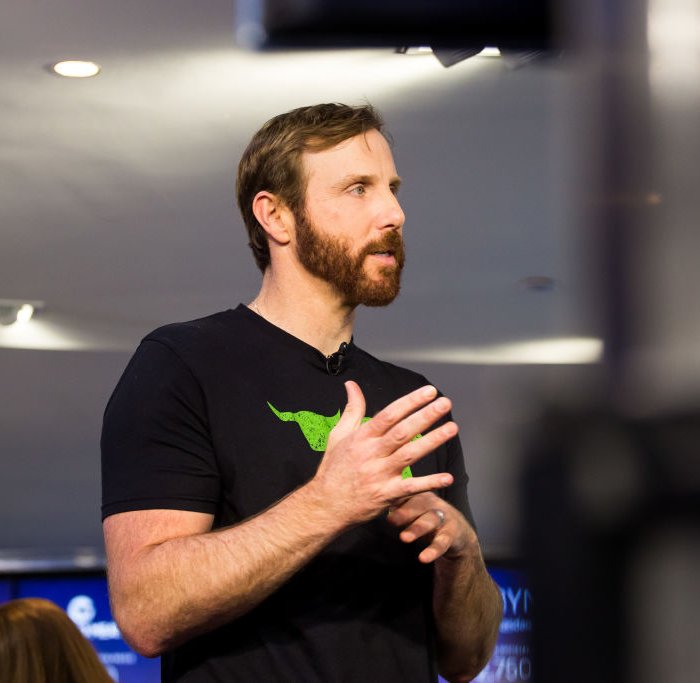 Ethan Brown, founder and chief executive officer of Beyond Meat Inc., speaks during an interview at the Nasdaq MarketSite during the company's initial public offering in New York, on May 2, 2019.