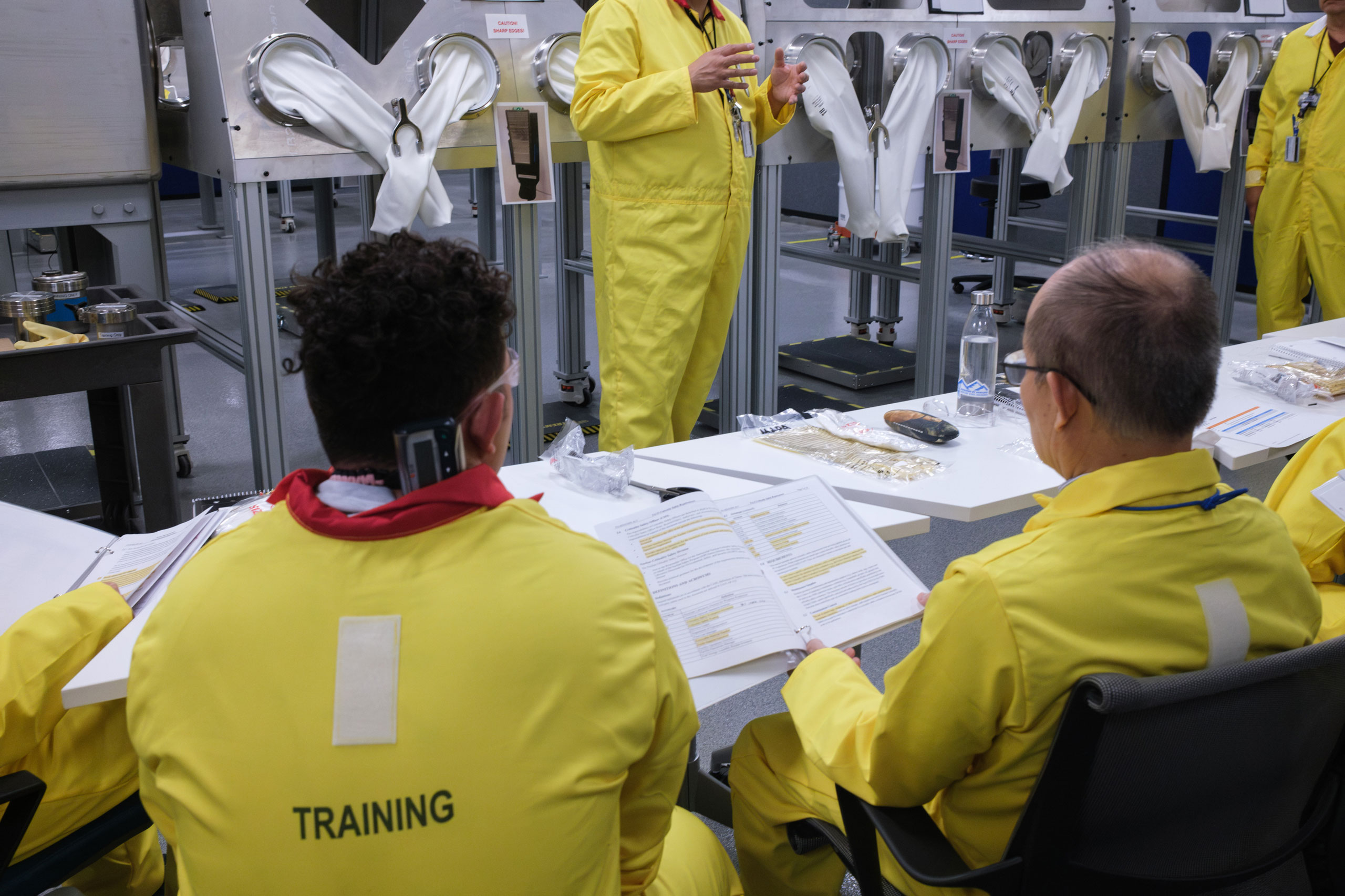 New employees prepare for the “Material Handling and Movement” training session at Los Alamos National Laboratory. (Ramsay de Give for TIME)