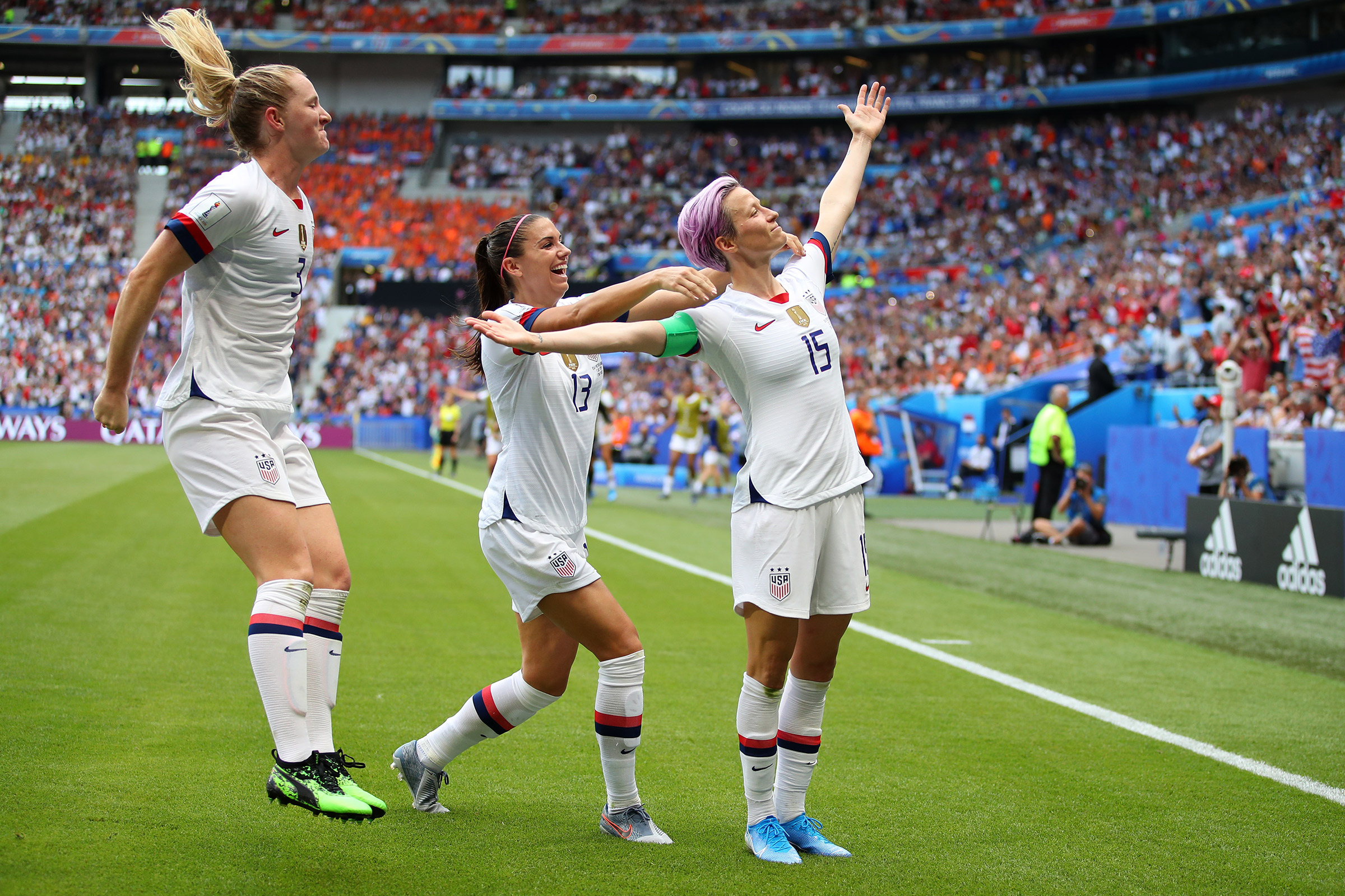 Striking her pose after scoring in the 2019 World Cup Final (Richard Heathcote—Getty Images)