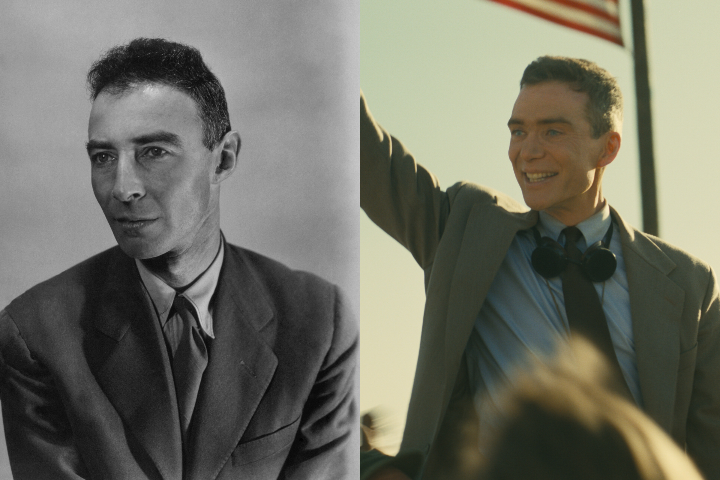 J. Robert Oppenheimer and Cillian Murphy as Oppenheimer (Oppenheimer: Corbis/Getty Images; Murphy: Courtesy Universal Pictures)