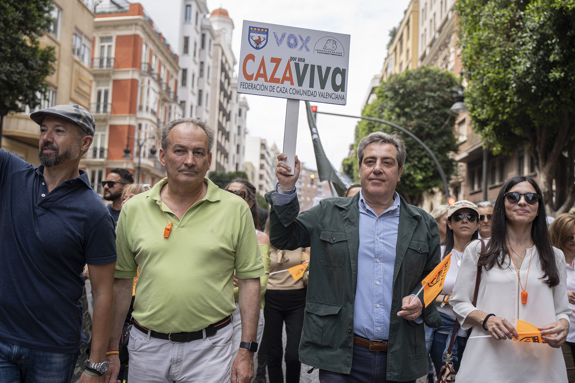 The deputy spokesman of Vox, José María Llanos (second from right), in Valencia, Spain, on May 6, 2023. (Jorge Gil—Europa Press/AP)