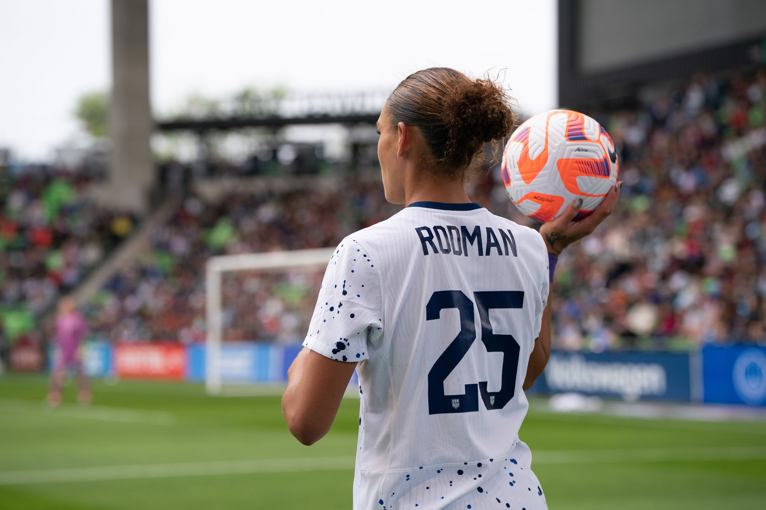 Trinity Rodman prepares for a throw-in during an international friendly between Ireland and the United States in Austin, Texas, on April 8, 2023. (John Todd—USSF/Getty Images)