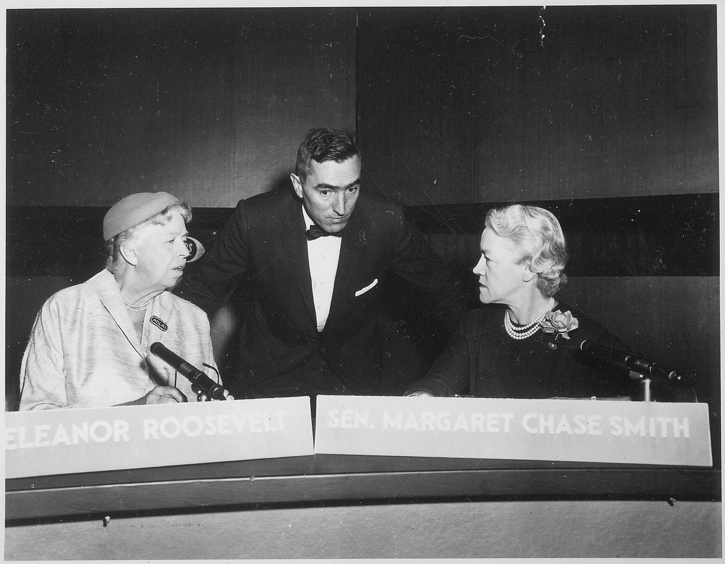 Eleanor Roosevelt and Margaret Chase Smith on Face the Nation in Washington. (U.S. National Archives and Records Administration)