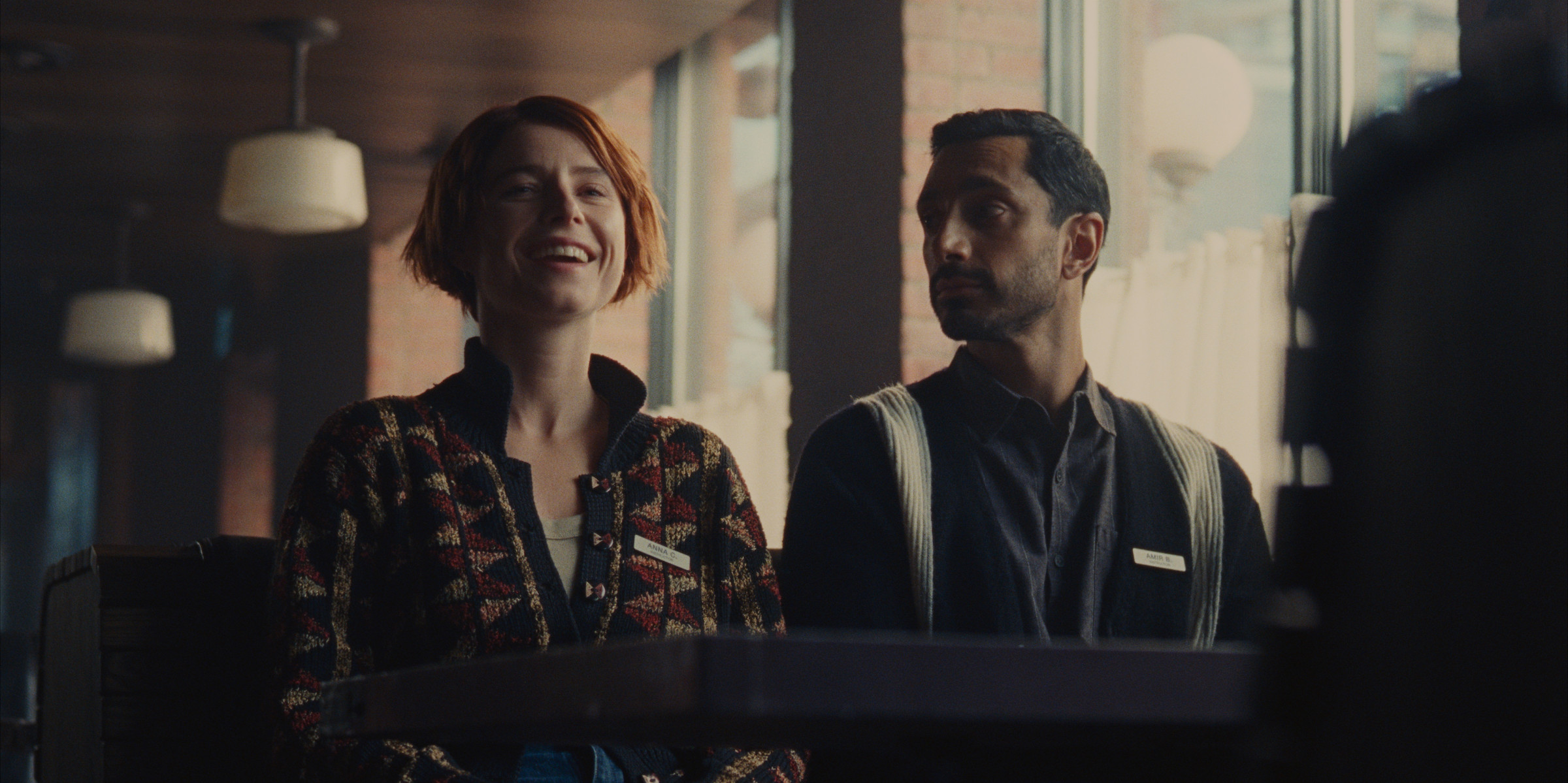 Jessie Buckley and Riz Ahmed in <i>Fingernails</i>. (Courtesy of Apple)