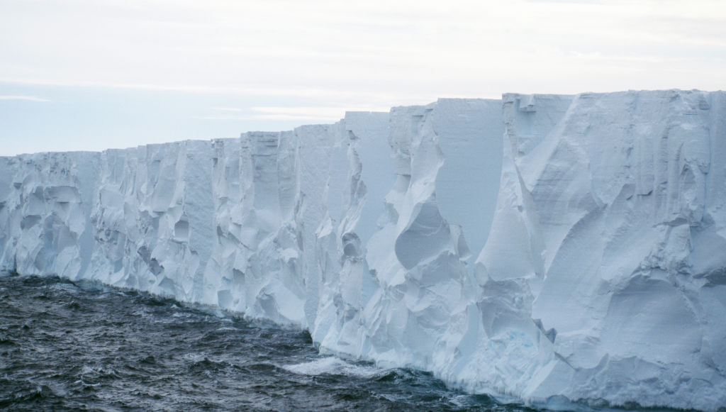 Icebergs line the Ross Dependency of the South Ocean, Antarctica, in February 2000.