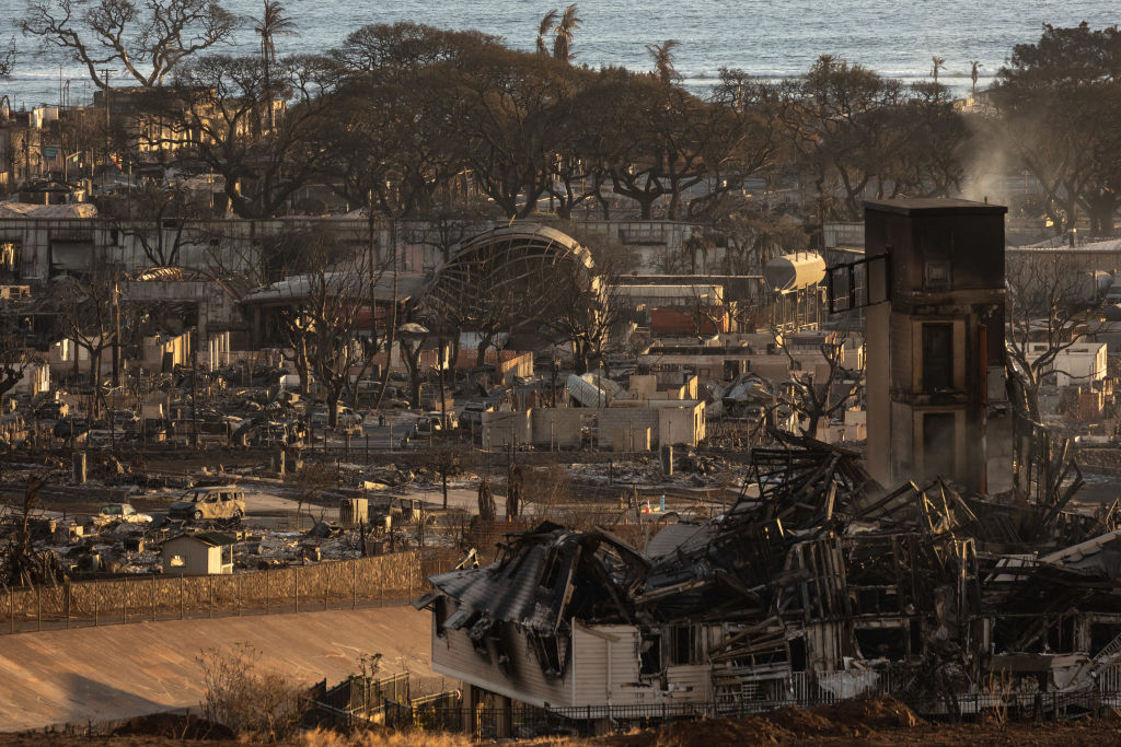 Burned houses and buildings in Lahaina, western Maui, Hawaii, August 12, 2023. (Yuki Iwamura—AFP/Getty Image)