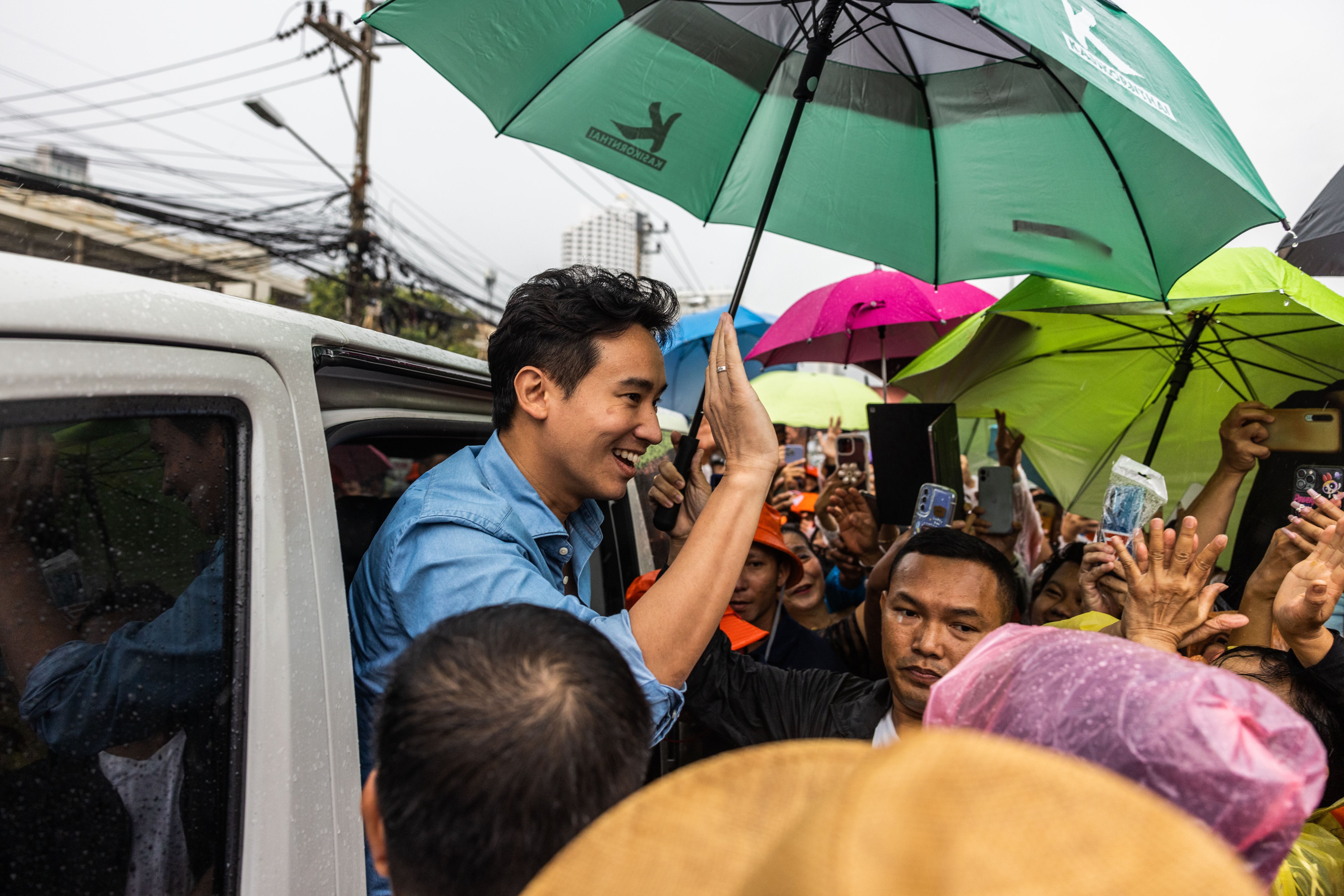 Pita greets supporters in Pattaya, Thailand, July 22, 2023. (Lauren DeCicca—Getty Images)