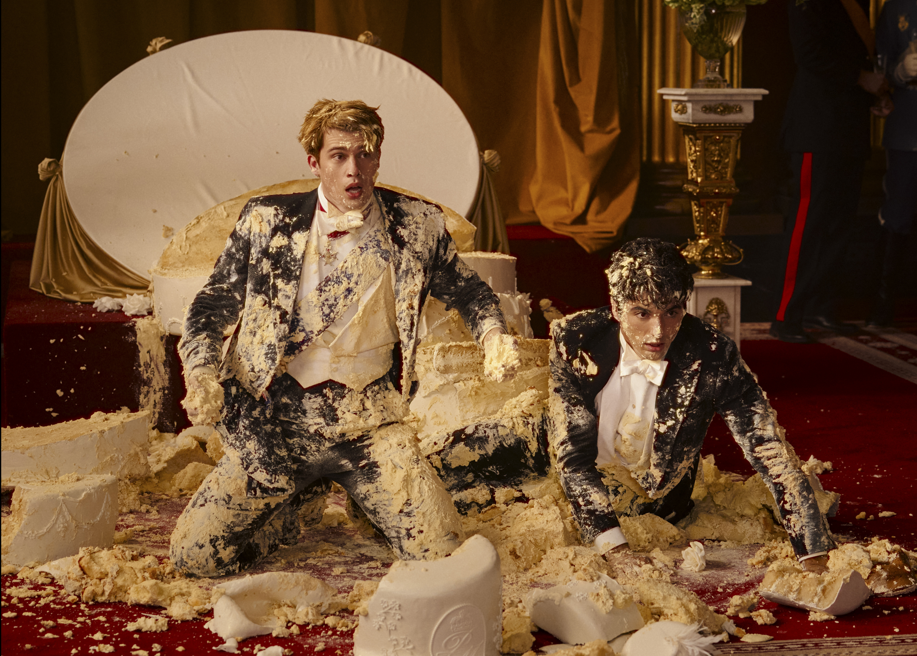 Nicholas Galitzine as Prince Henry and Taylor Zakhar Perez as Alex Claremont-Diaz in <i>Red, White & Royal Blue</i> (Jonathan Prime—Prime Video)