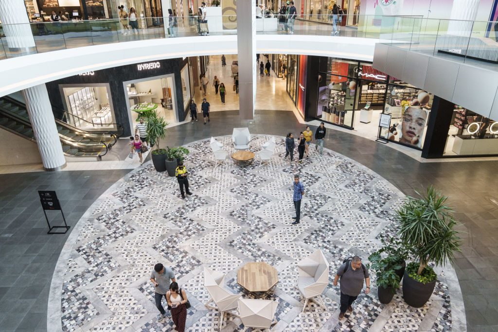 Shoppers at the Westfield Valley Fair shopping mall in Santa Clara, California, US, on Aug. 23, 2023.   (Philip Pacheco—Bloomberg/Getty Images)