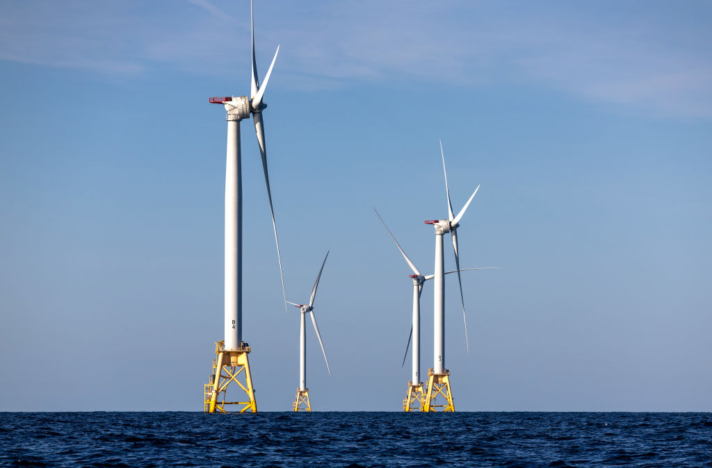 Wind turbines generate electricity at the Block Island Wind Farm on July 7, 2022 near Block Island, Rhode Island.