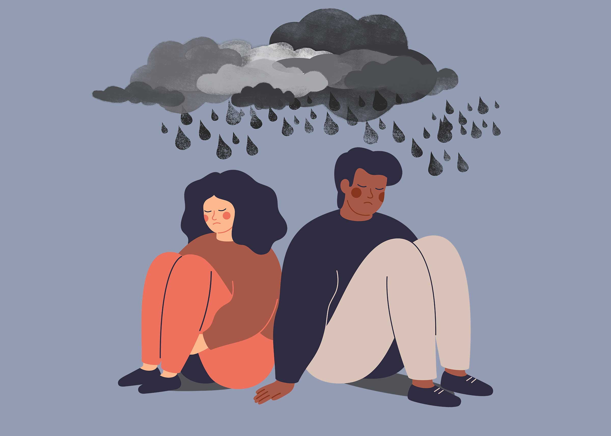 Couple with dark rain cloud overhead