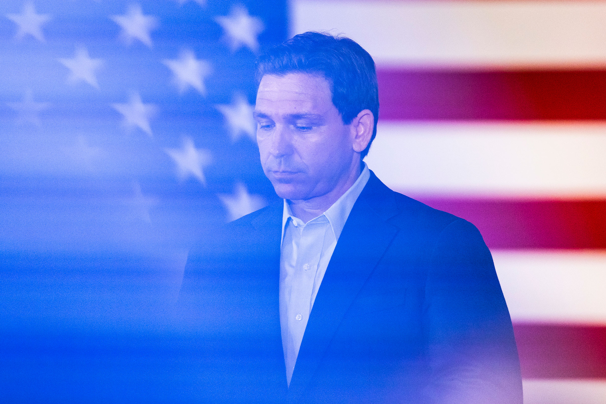 DeSantis speaks during a town hall event at the Alpine Grove Banquet Facility in Hollis, NH on June 27, 2023. (Adam Glanzman—For The Washington Post/Getty Images)