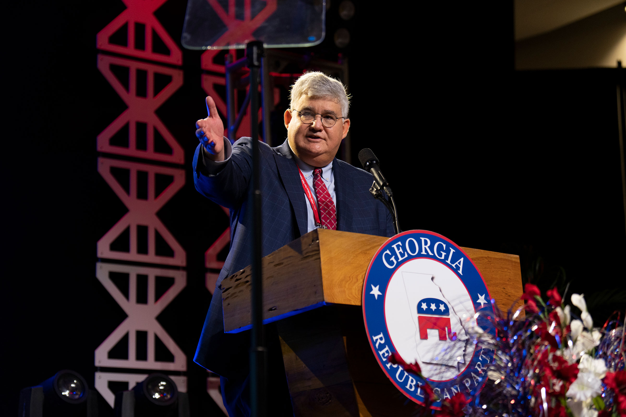 David Shafer speaks at a fundraising dinner during the Georgia Republican Party's state convention on June 9, 2023. (Cheney Orr—The Washington Post/Getty Images)