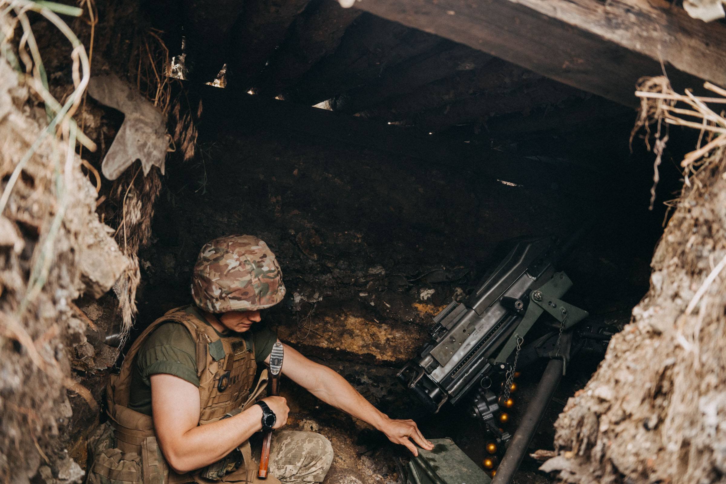 Ukrainian soldiers from the 24th separate mechanized brigade on duty at the frontline near Toretsk in Donetsk, Ukraine on June 27, 2023.  (Wojciech Grzedzinski—Anadolu Agency/Getty Images)
