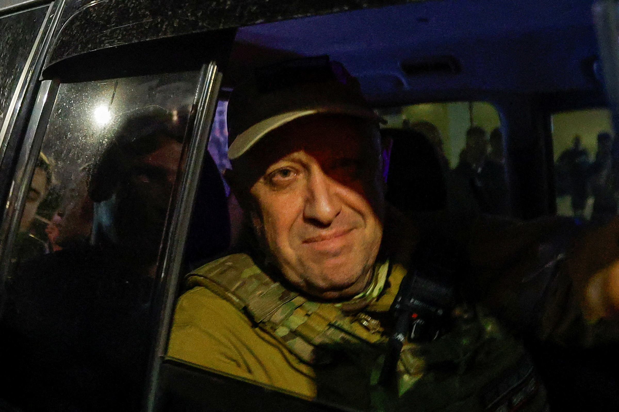 Wagner mercenary chief Yevgeny Prigozhin leaves the headquarters of the Southern Military District amid the group's pullout from the city of Rostov-on-Don, Russia, June 24.