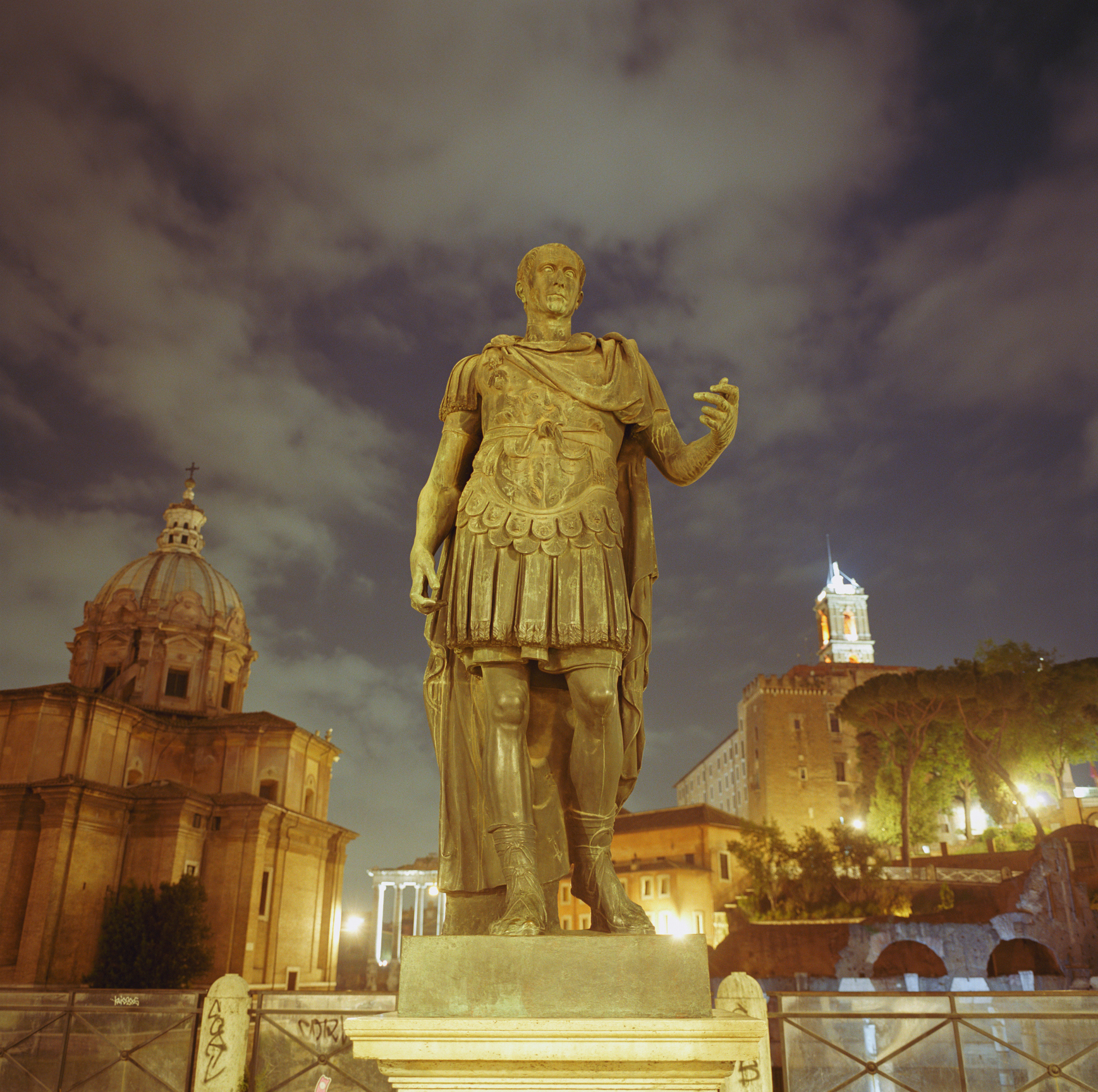 Italy, Rome, statue of Caesar in front of Roman Forum