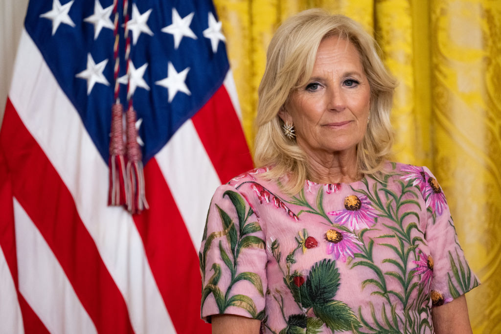 U.S. first lady Jill Biden attends the 2023 National Medal for Museum and Library Service ceremony in the East Room of the White House in Washington, DC, on July 17, 2023.