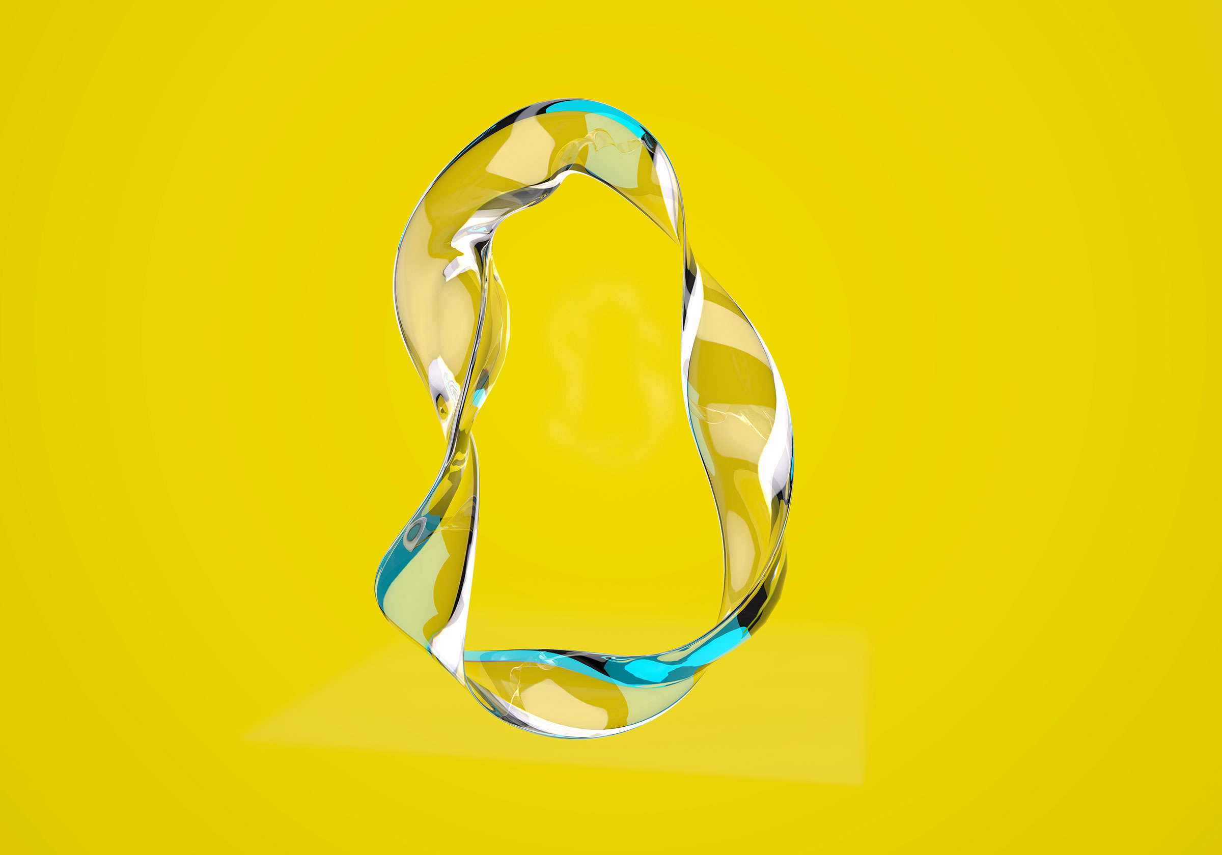 an abstract glass shape on a yellow background