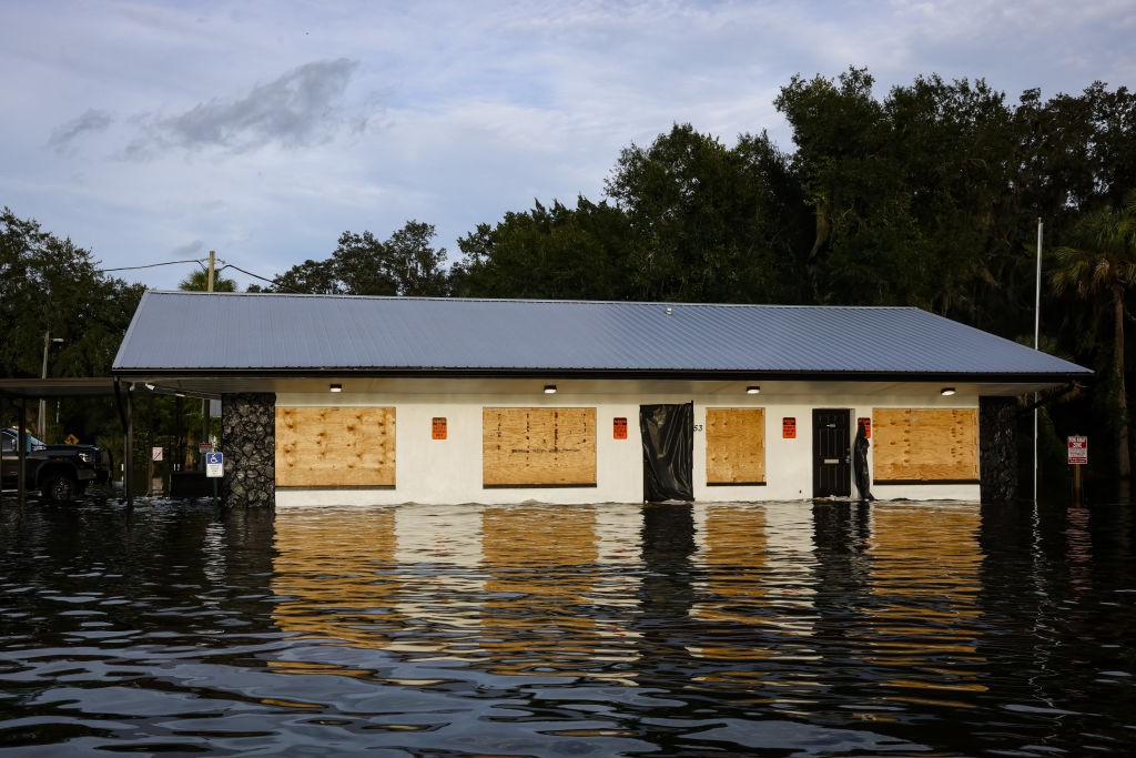 A retail store partially submerged in floodwaters after Hurricane Idalia made landfall in Cristal River, Florida, U.S., on Aug. 30, 2023.  (Eva Marie Uzcategui/Bloomberg—Getty Images)