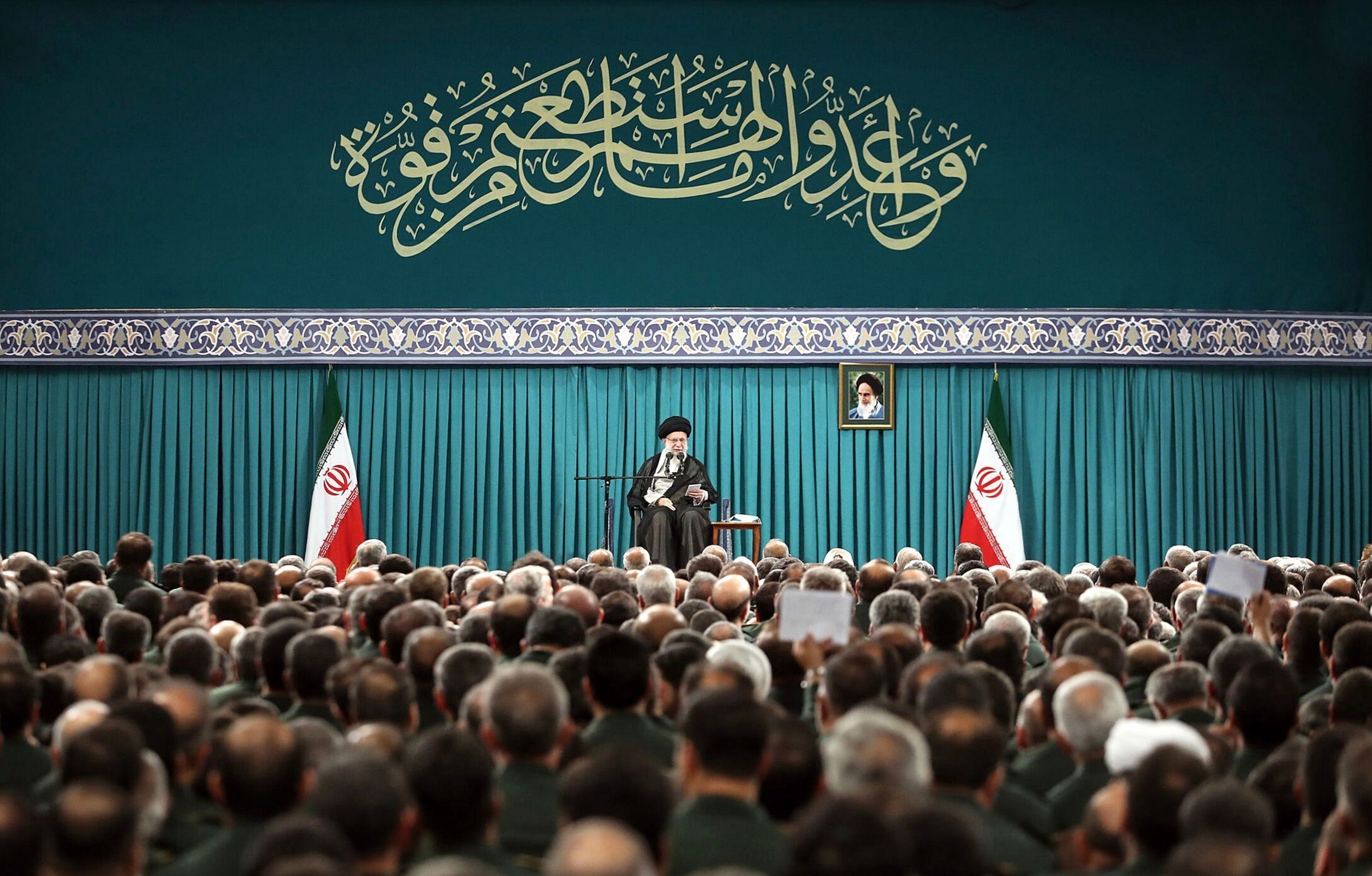 Supreme Leader Ali Khamenei addresses Revolutionary Guards in Tehran on Aug. 17. (Iran Supreme Leader Office Handout/EPA-EFE/Shutterstock)